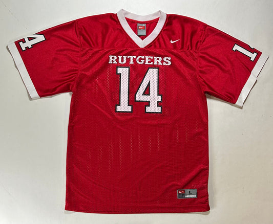 Rutgers Scarlet Knights Jersey Red NCAA Football College Nike #14 Youth Large 19.75x27.75 Inches