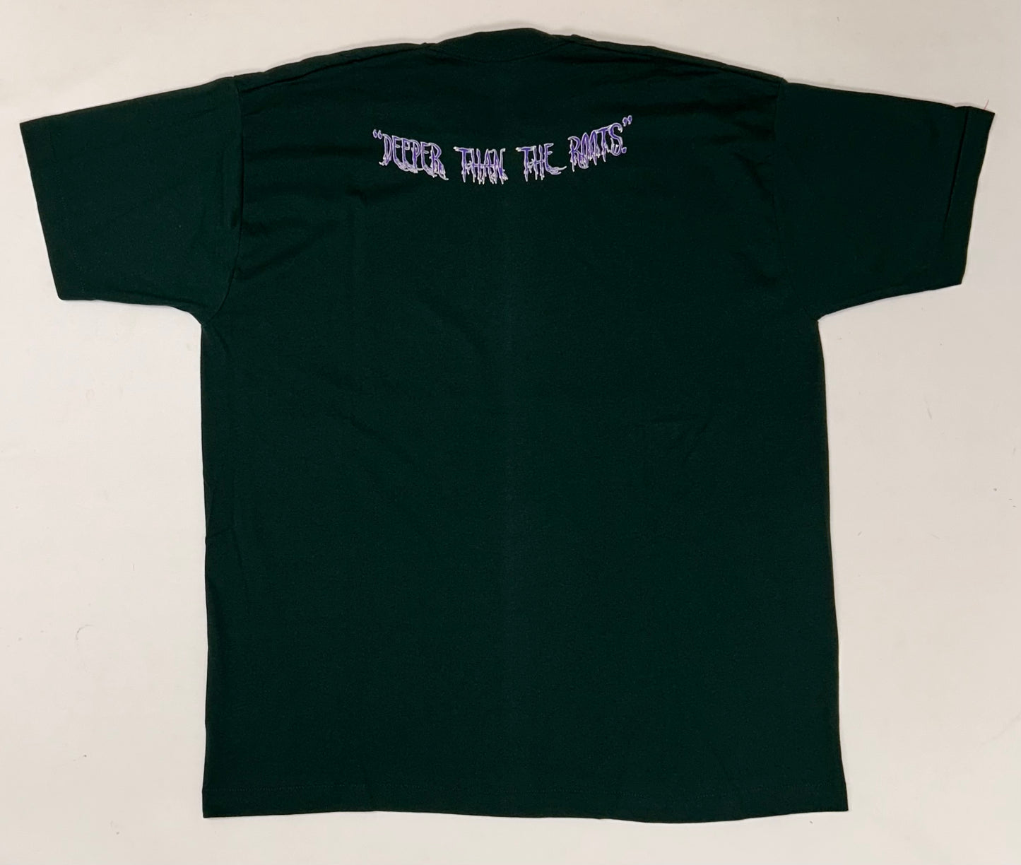 Edgewood NJ first edition “Deeper Than The Roots.” Tee 2XL 90s Fruit Of The Loom USA 50/50 Blend Dark Forest Green