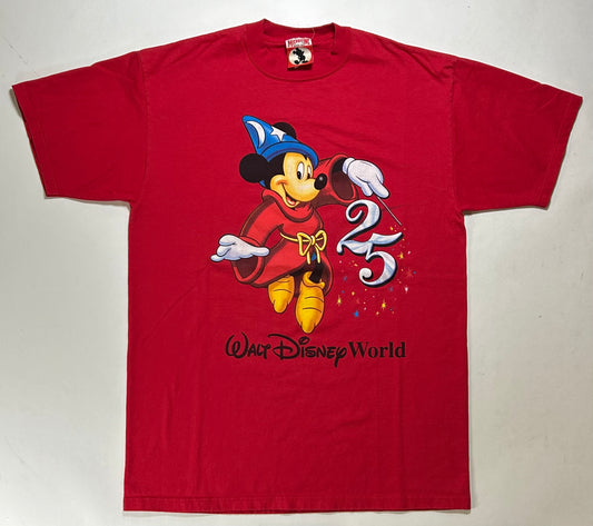 Vintage Mickey Inc Mickey Mouse Walt Disney World 25th Anniversary Tee Large 21.25x30.25 Inches Red
