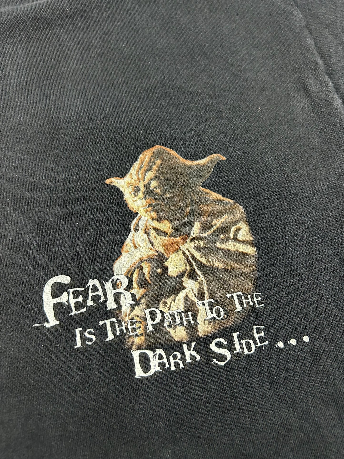 Vintage Star Wars Yoda Wise Words Fear Is The Path To The Dark Side Promo Tee Large 21x29.75 Inches Black
