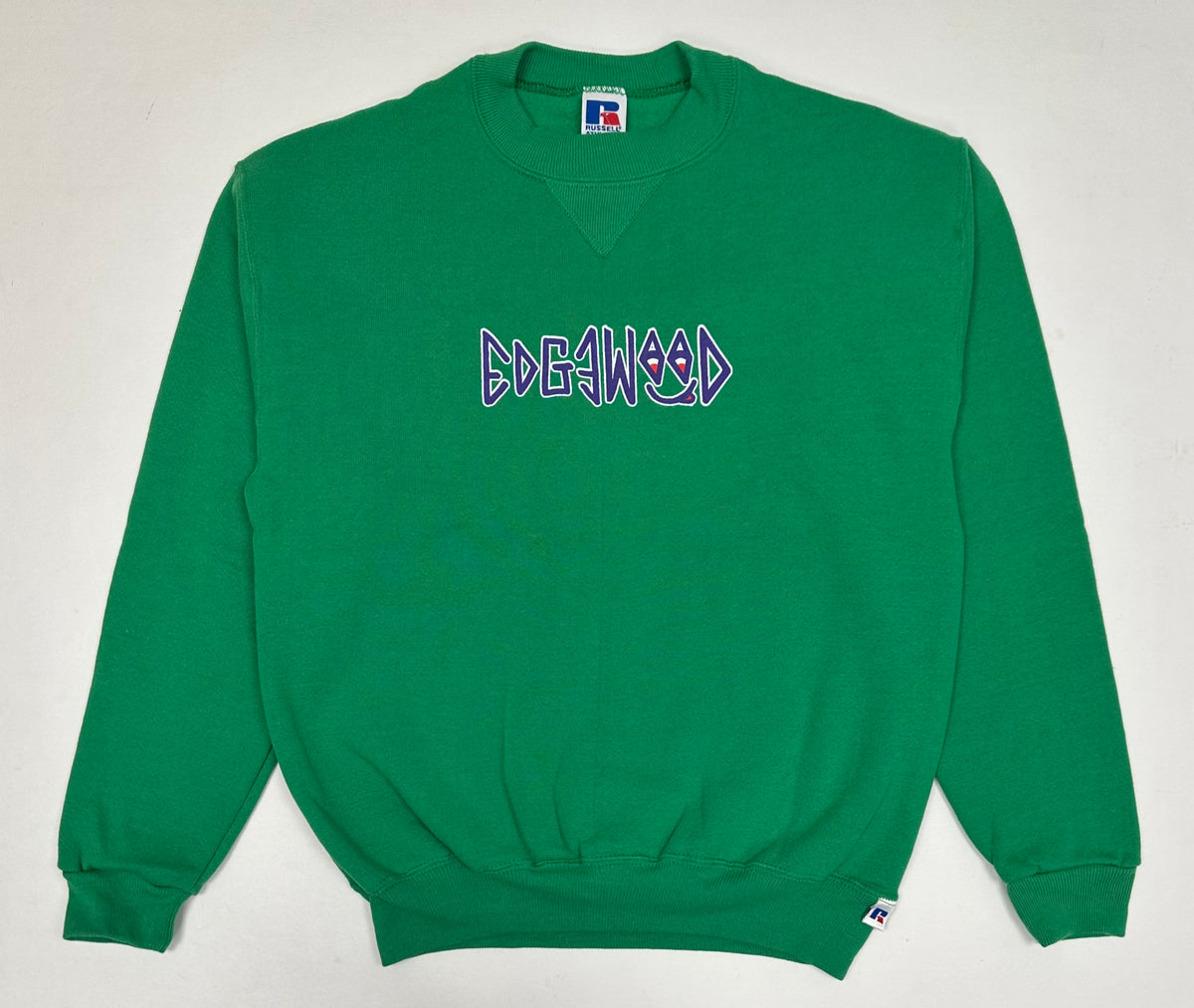 Edgewood NJ “Deeper Than The Roots.” First Edition Crewneck Sweatshirt Tagged Youth Medium 90s Russell Athletic 50/50 Blend Made In USA DS Kelley Green 20x24