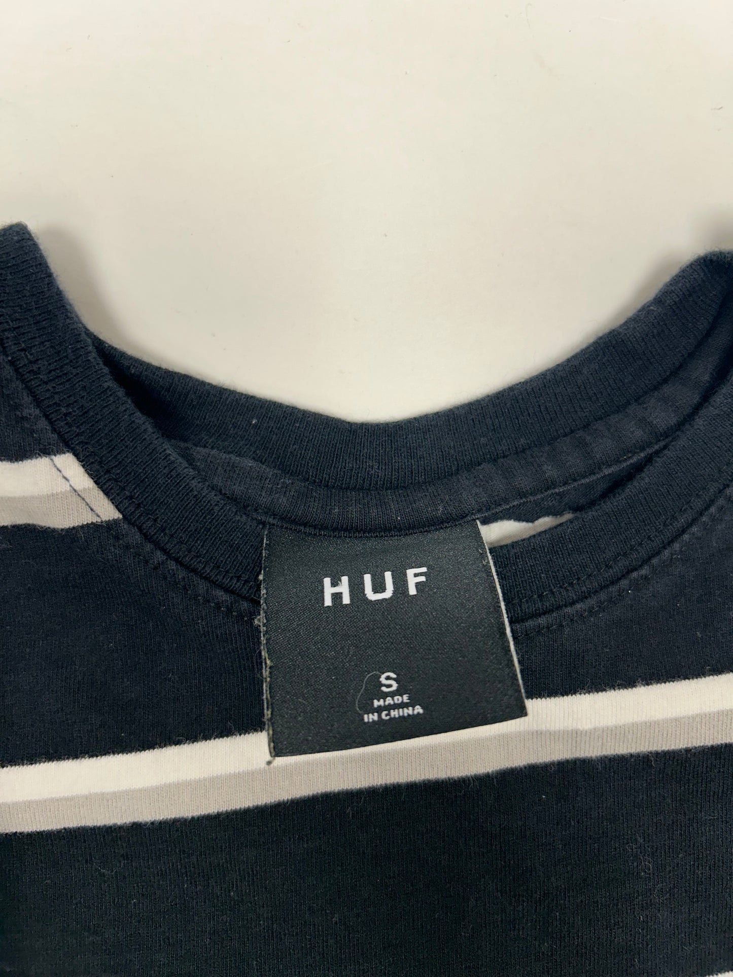 HUF Striped Embroidered Logo Long Sleeve Tee Small 18.25x26 Inches Black/White