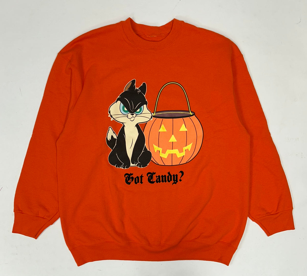 Vintage 2004 Looney Tunes Halloween Got Candy? Cat & Pumpkin Graphic Crewneck Sweatshirt L/XL Fit 24.75x30 Inches