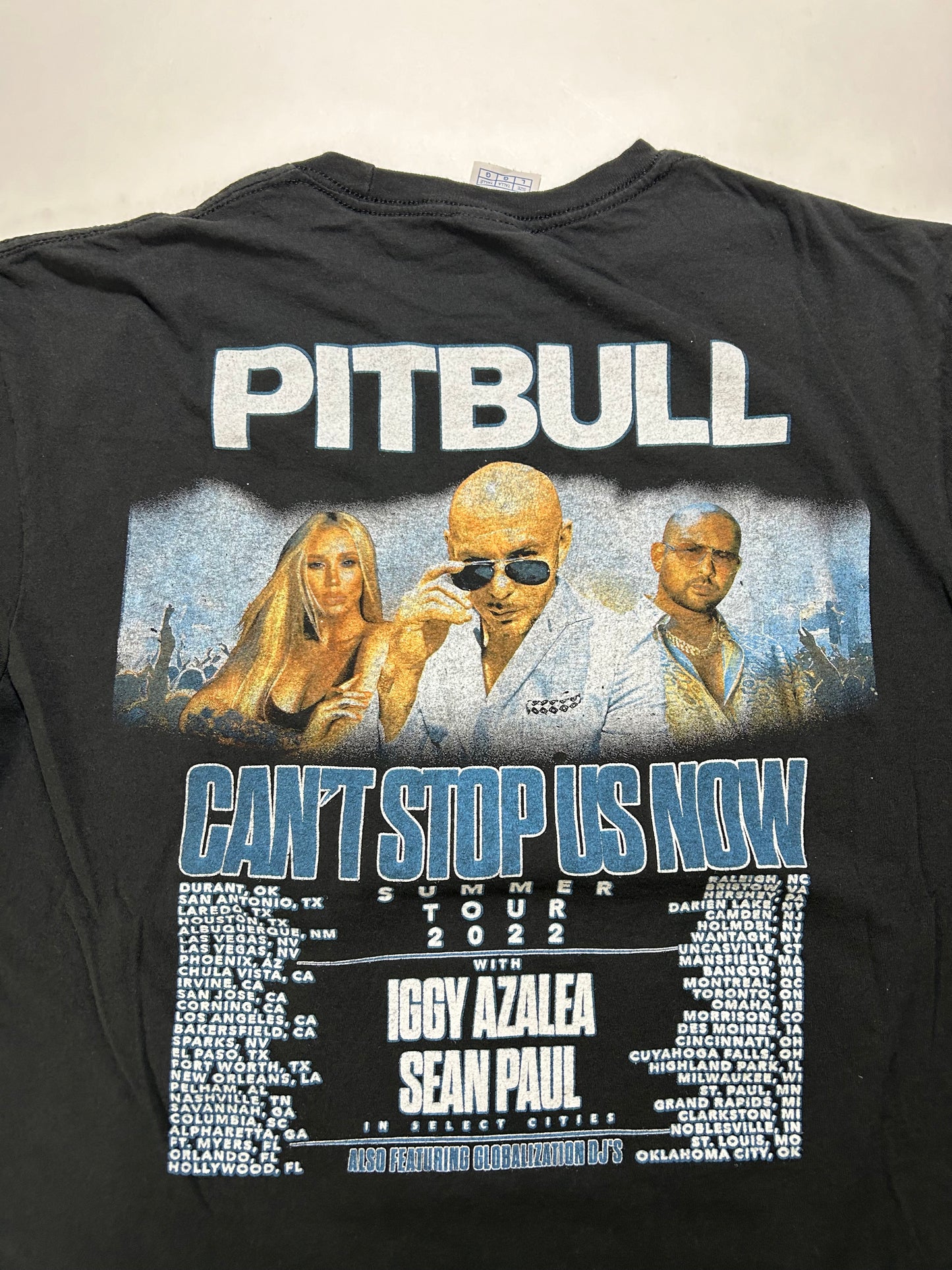 Pitbull Can’t Stop Us Now Summer Tour 2022 Parking Lot Music Tee Large/Medium Fit 21.25x27.25 Inches