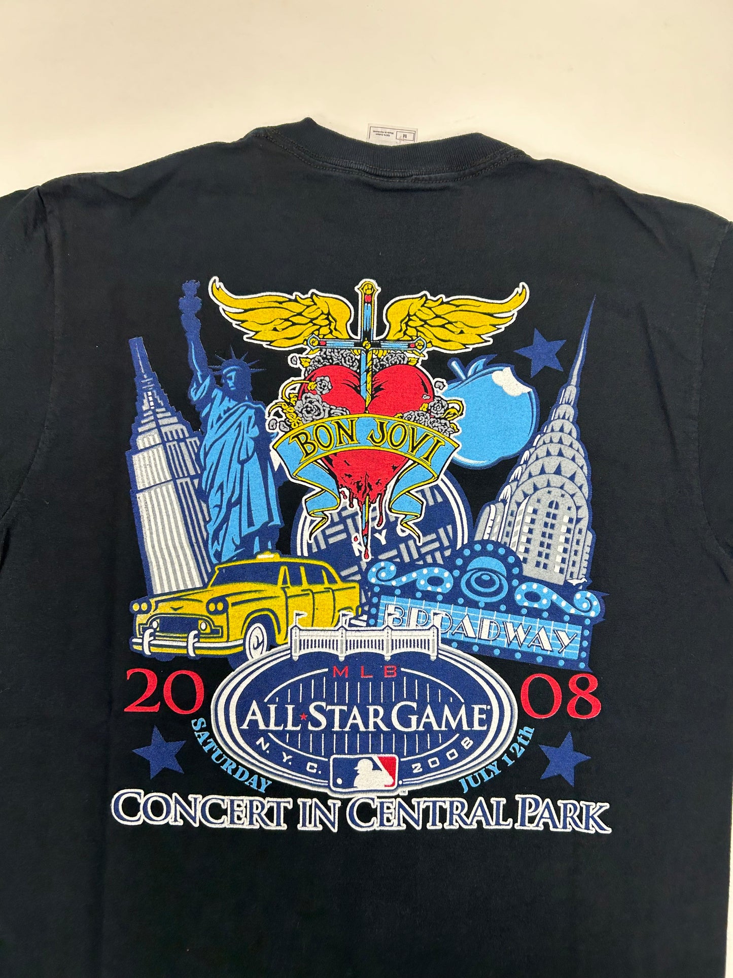 Bon Jovi 2008 MLB All Star Game Concert In Central Park Music Band Tour Tee Small/Medium Fit 19x28.25 Inxhes