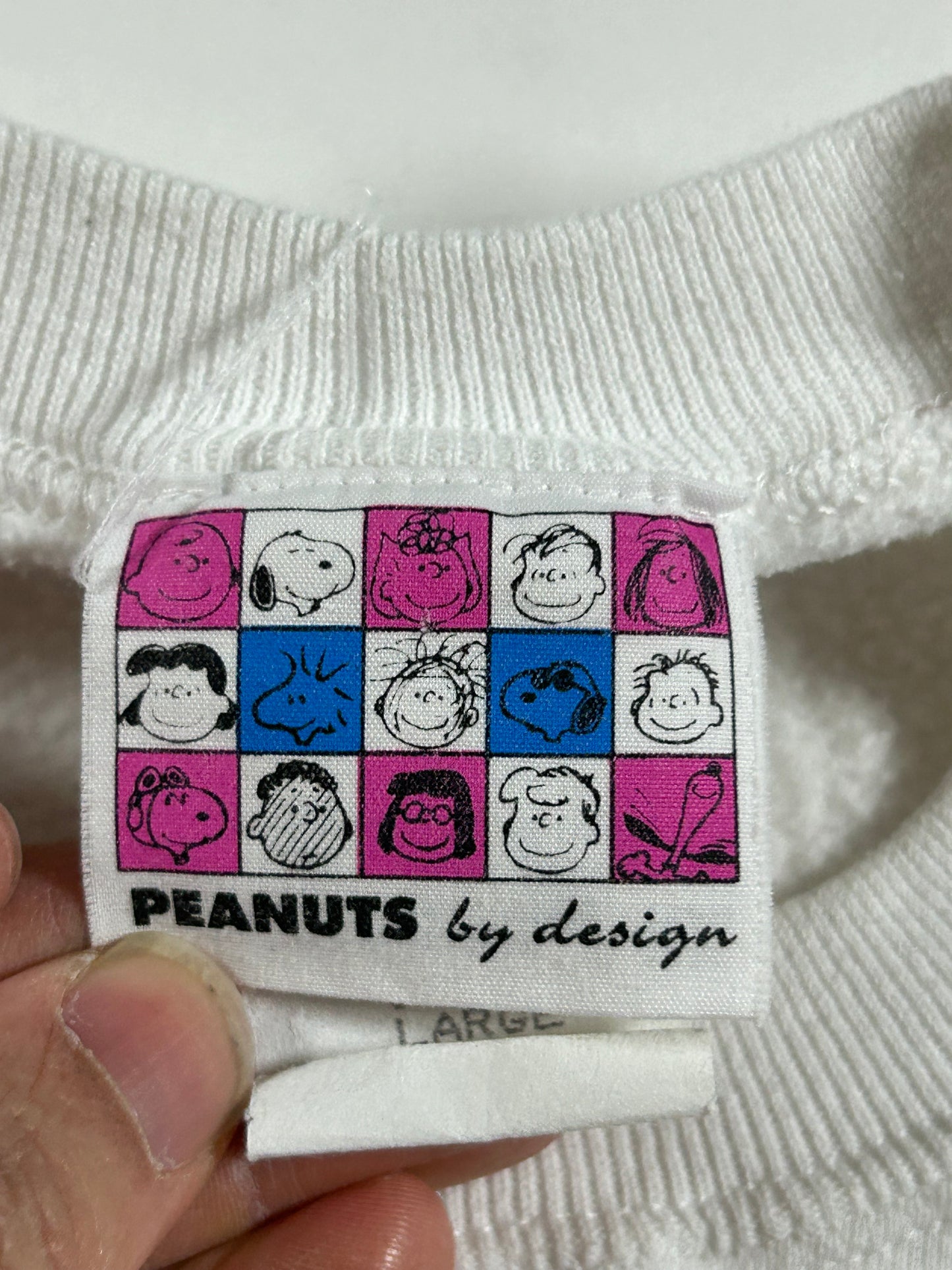 Vintage Peanuts Lucy Snoopy Kissing Woodstock Crewneck Sweatshirt 90s Large/Medium 22.5x25.75 Inches Valentines