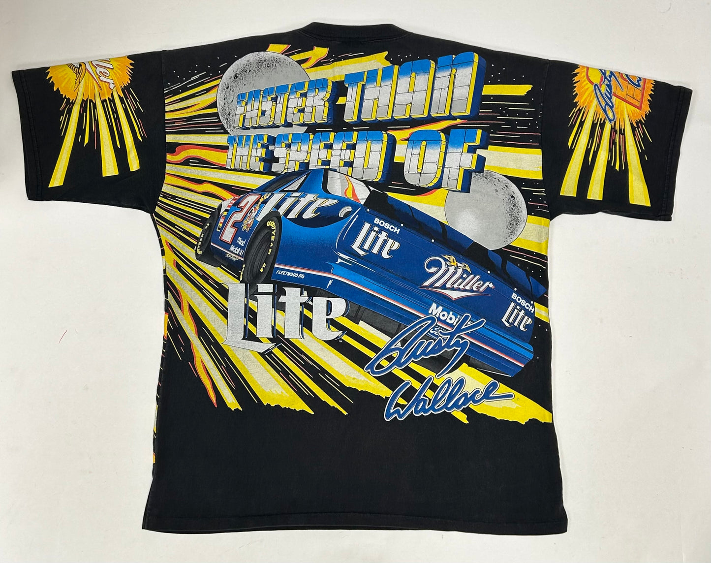 Vintage 90s Rusty Wallace Nascar Racing Faster Than The Speed Of Lite AOP Tee XL 24.5x30 Inches