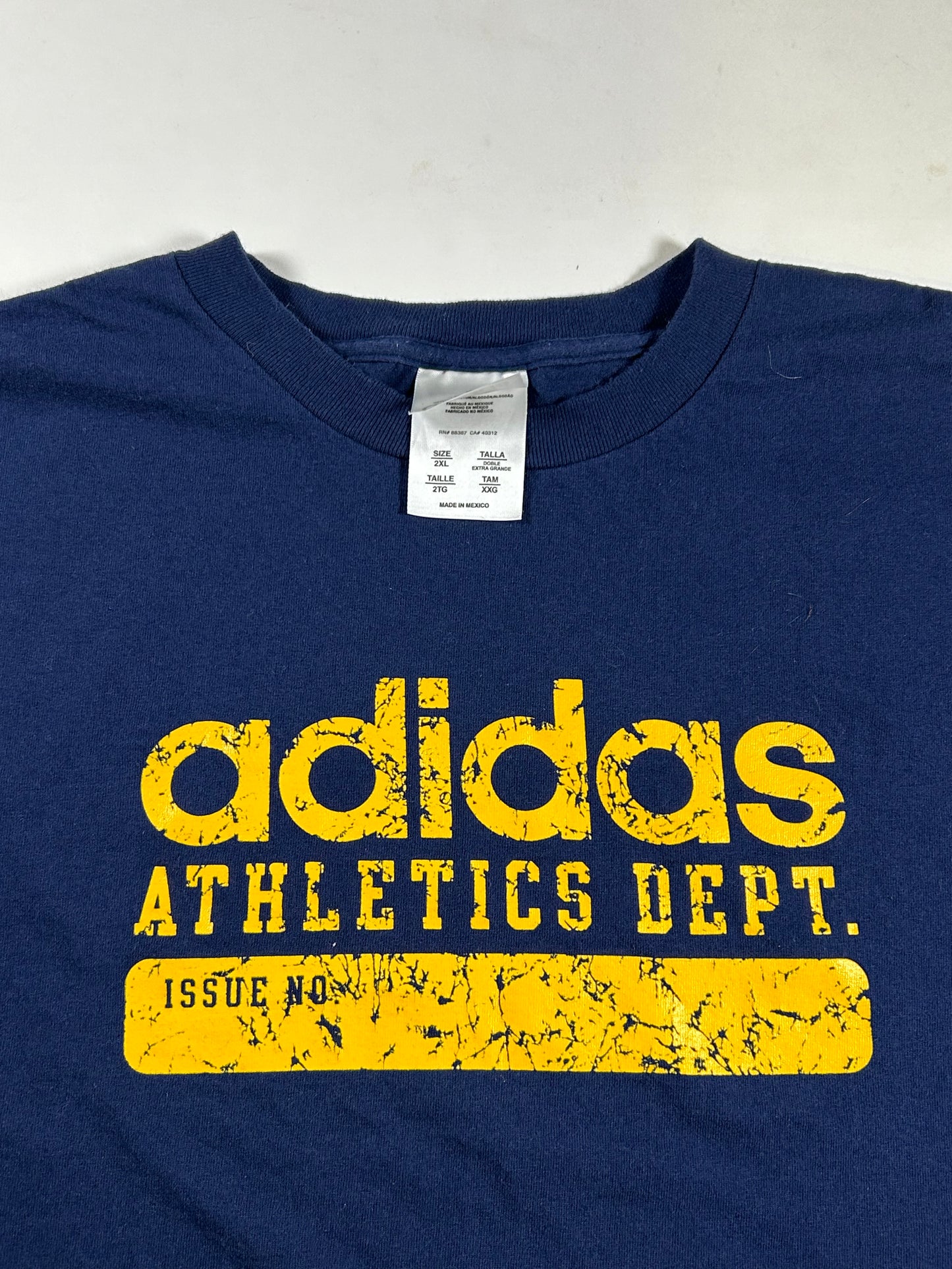 Vintage 00s Adidas Athletic Dept. Issue No. Tee 2XL 27x31 Inches Navy/Gold
