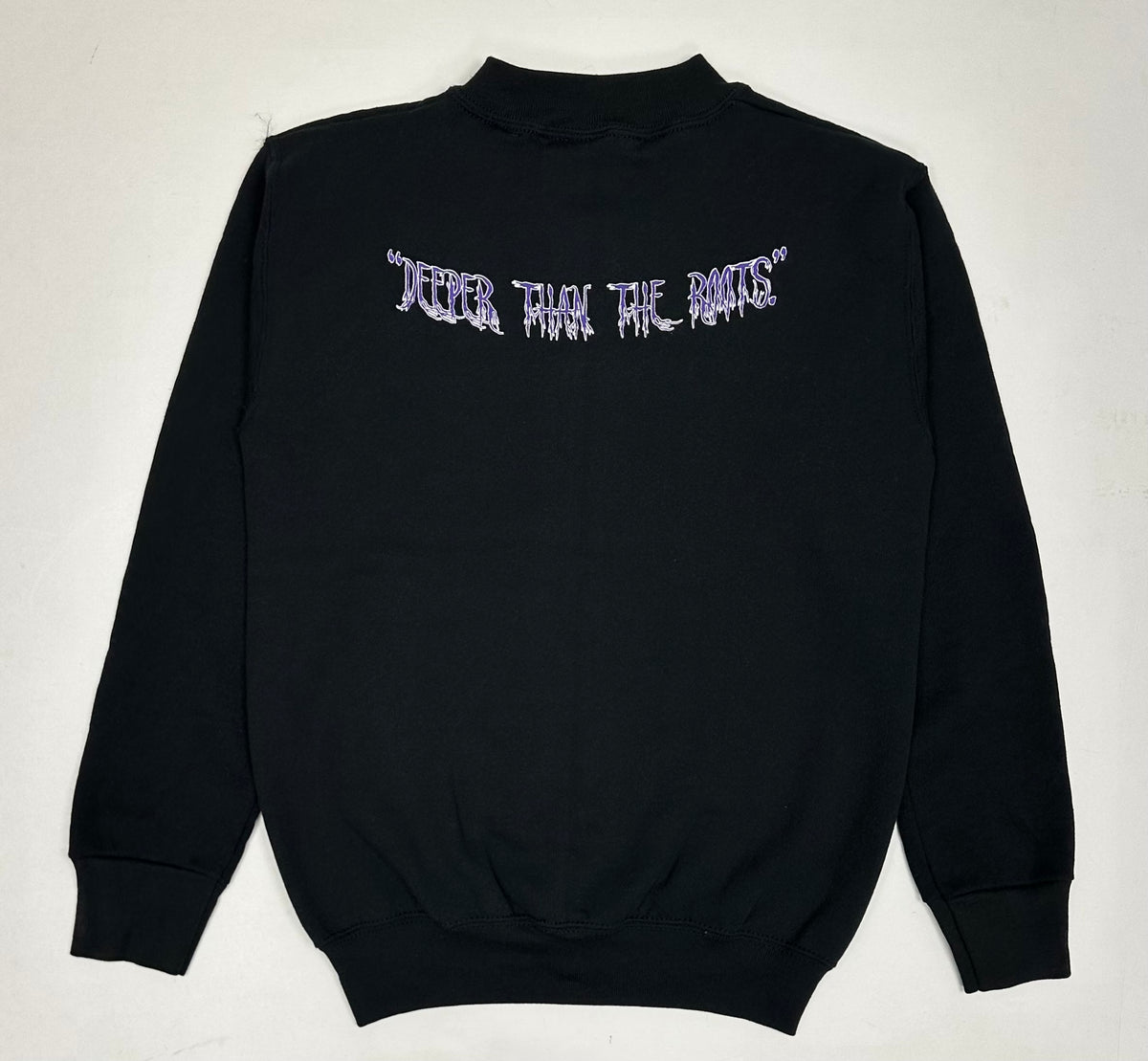 Edgewood NJ “Deeper Than The Roots.” First Edition Crewneck Sweatshirt Tagged Small 90s Fruit 50/50 Blend Made In USA Black