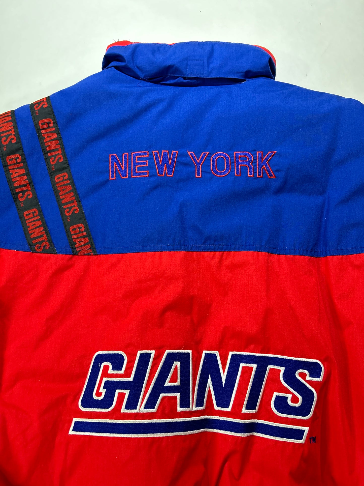 Vintage New York Giants NFL Puffer Packable Hood Jacket Large 25.75x29 Inches
