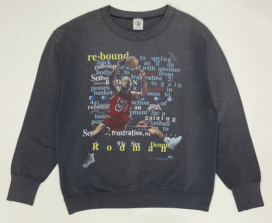 Vintage 1997 Dennis Rodman Rebound Definition Blue Hair Productions Crewneck Sweatshirt Medium 23.25x27.25 Inches Worn Faded As Is