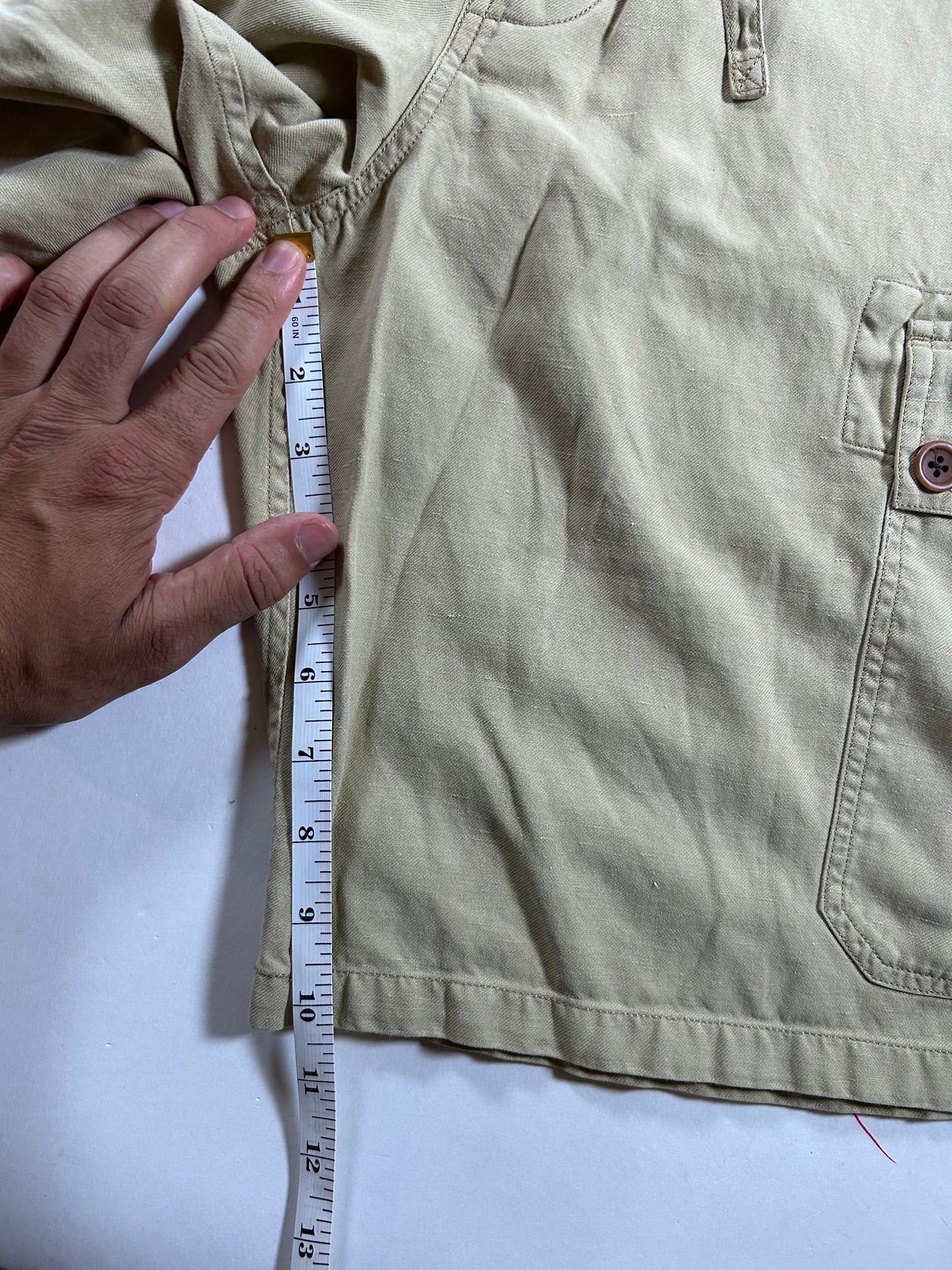 Vintage Polo Ralph Lauren Cargo Shorts Linen Silk Beige Drawstring Military Size 30 16.5x22.5 Inches