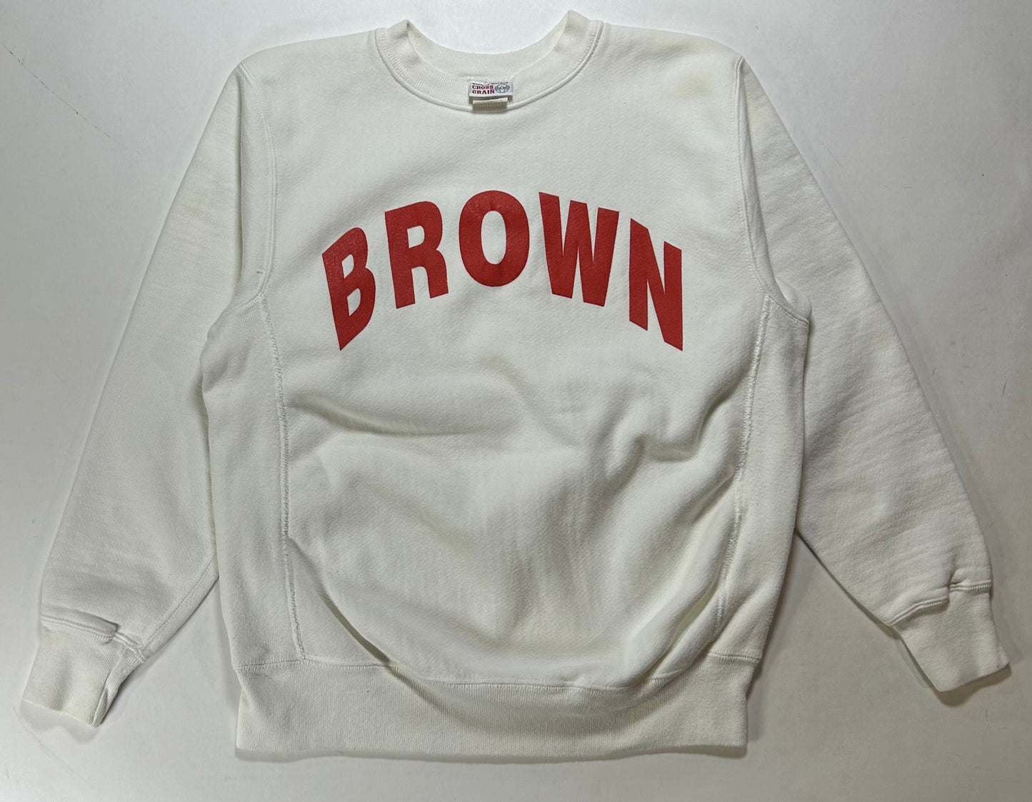 Vintage Brown University College Crewneck Sweatshirt Grain Bassett Walker 23x27.5 Inches White As Is