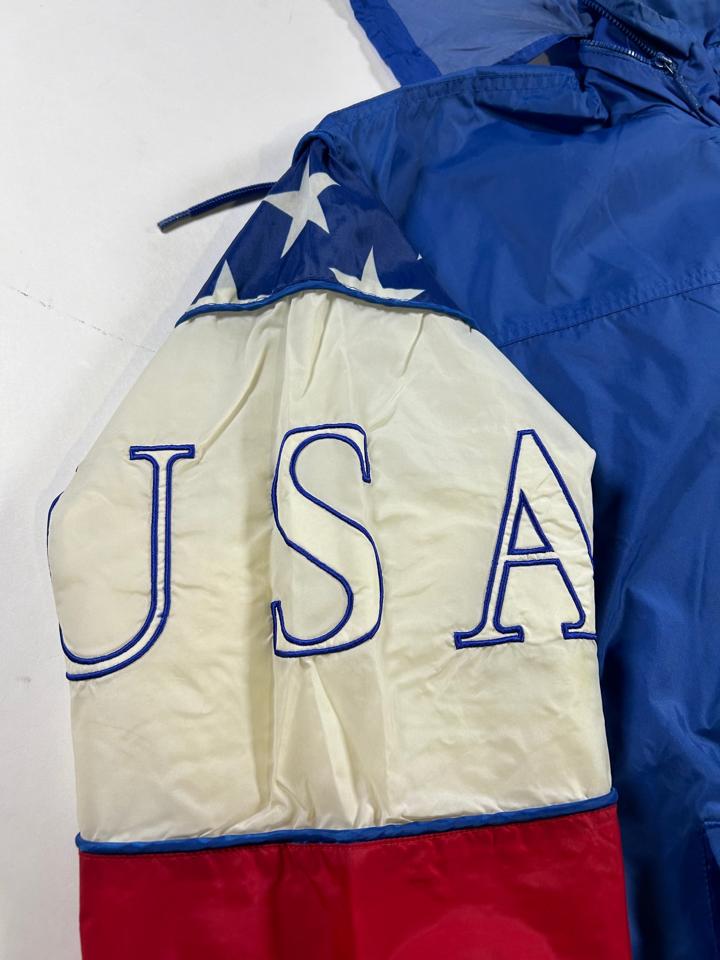 Vintage Starter 96 Atlanta Olympics Team USA Packable Hood Windbreaker Full Zip Jacket  Large 27.5x27.5 Inches