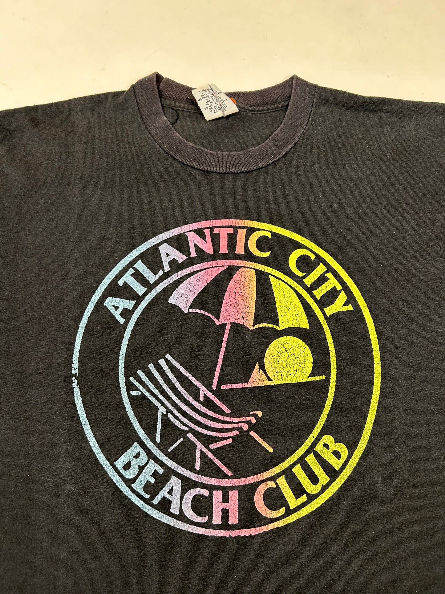 Vintage 90s Atlantic City Beach Club New Jersey Tee Large 21.5x28.75 Inches