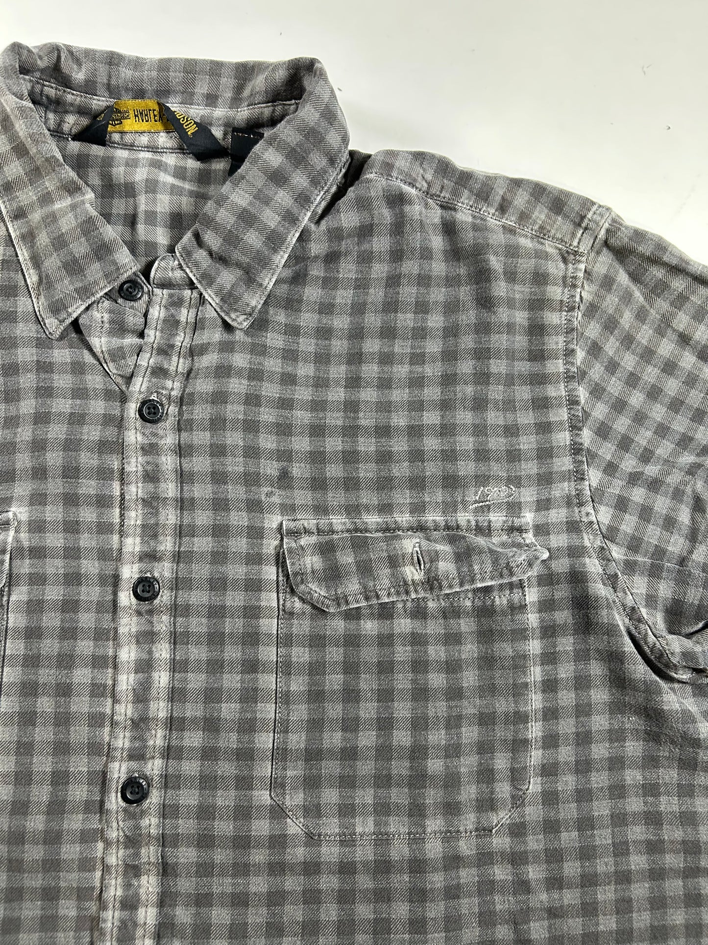 Harley-Davidson Motorcycles Mens Gray Plaid Button-Up Short Sleeve Shirt Size XL 24.5x32 Inches