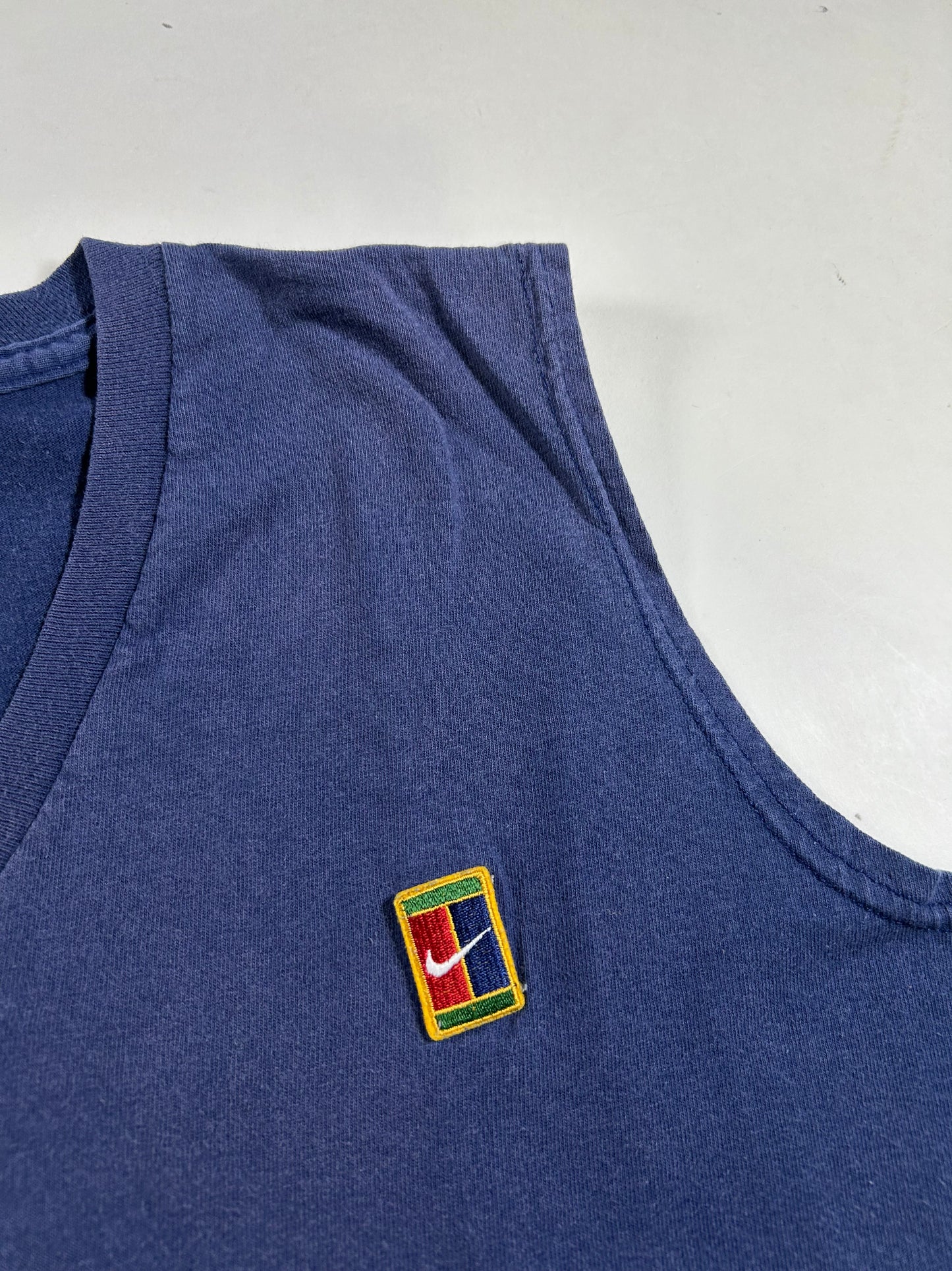 Vintage 90s Nike Tennis Court Challenge Muscle Tee Sleeves Shirt Navy Medium 20.75x28.5 Inches