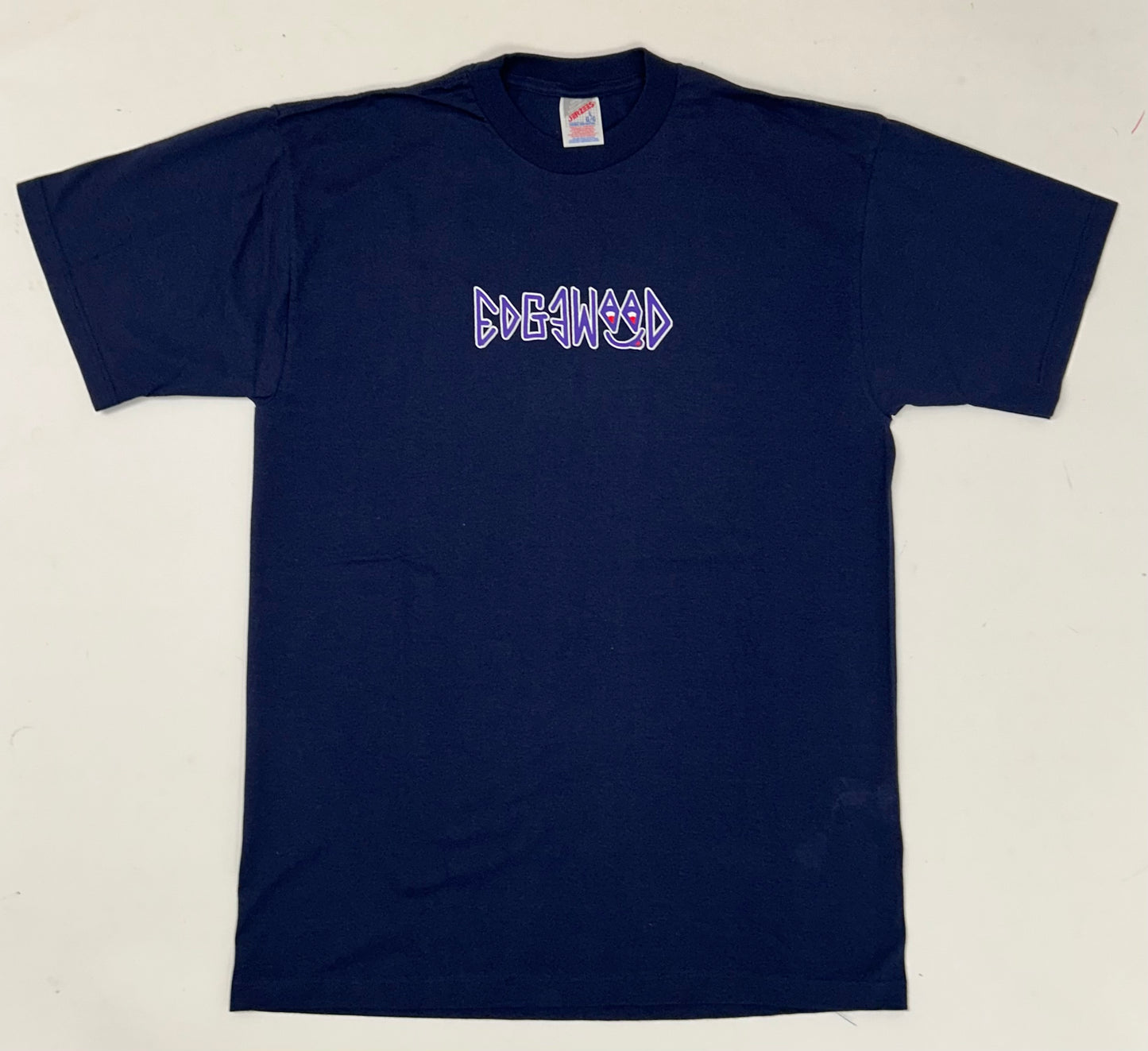 Edgewood NJ first edition “Deeper Than The Roots.” Tee Large 21.5x31.25 Inches 90s JERZEES 100% Cotton USA Navy Blue