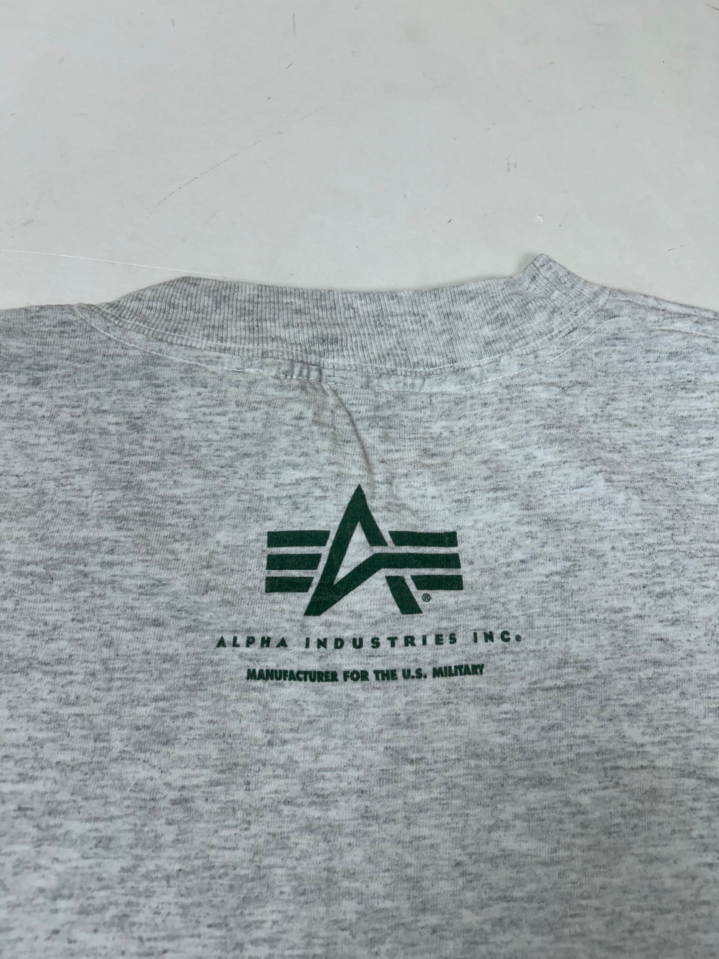 Vintage Alpha Industries Graphic T-Shirt Heather Grey Made in USA Large 21.25x30 Inches