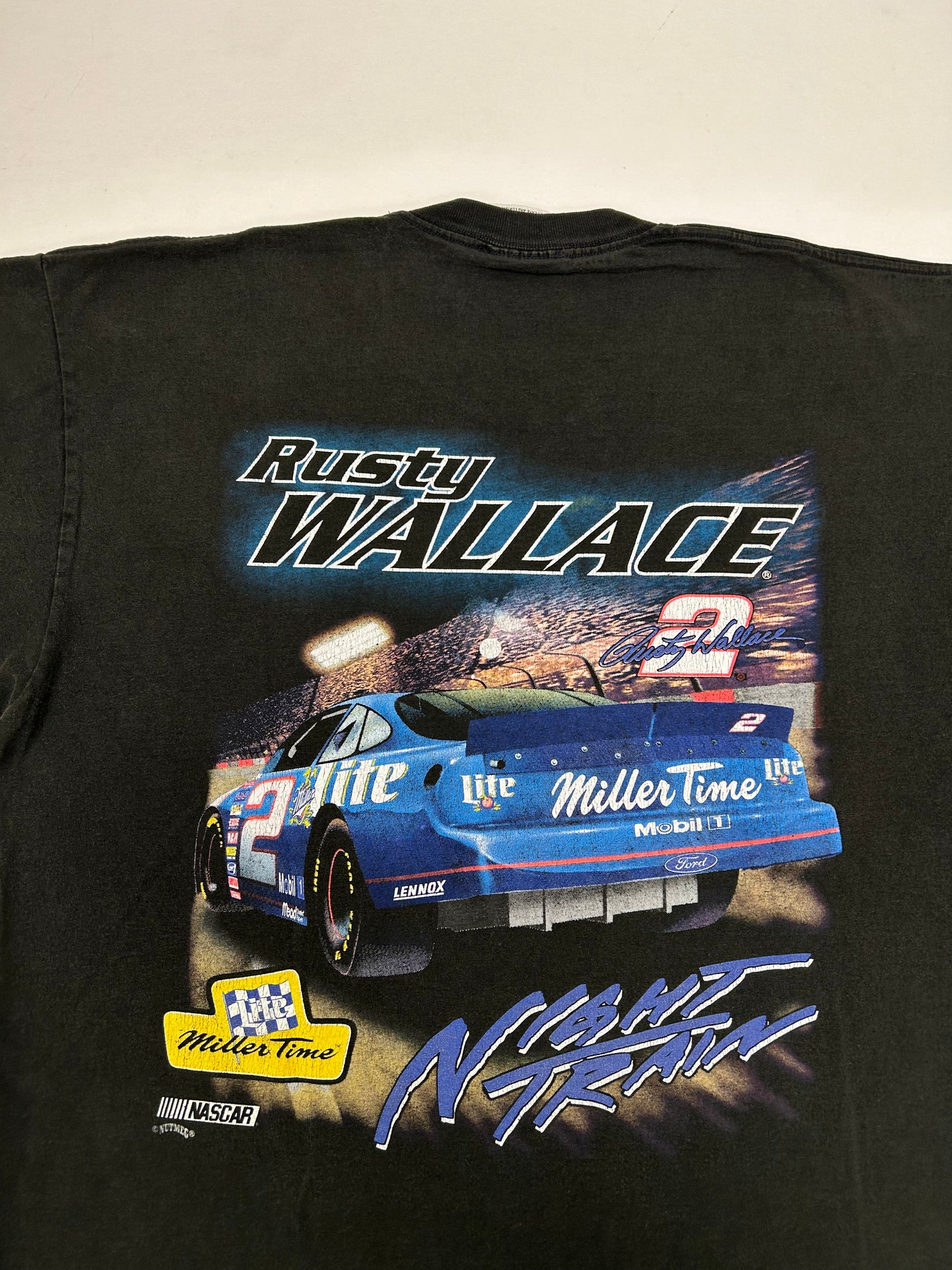 Vintage NASCAR Rusty Wallace #2 Miller Lite Night Train T-Shirt Chase Nutmeg XL 24.5x29.5 Inches