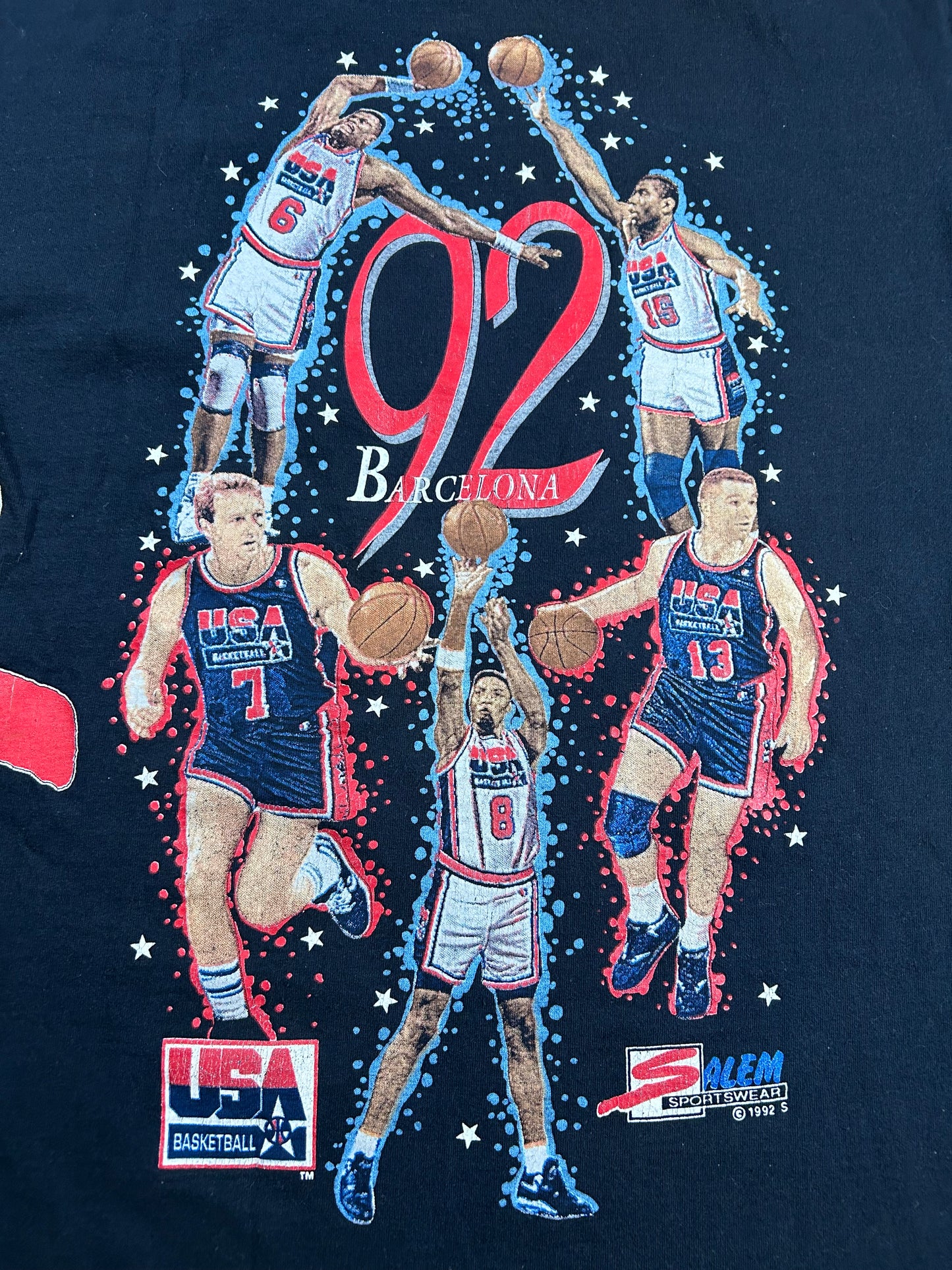 Vintage Salem Sportswear USA Dream Team 92' Barcelona Olympics Basketball Tee Large 21.25x28.75 Inches