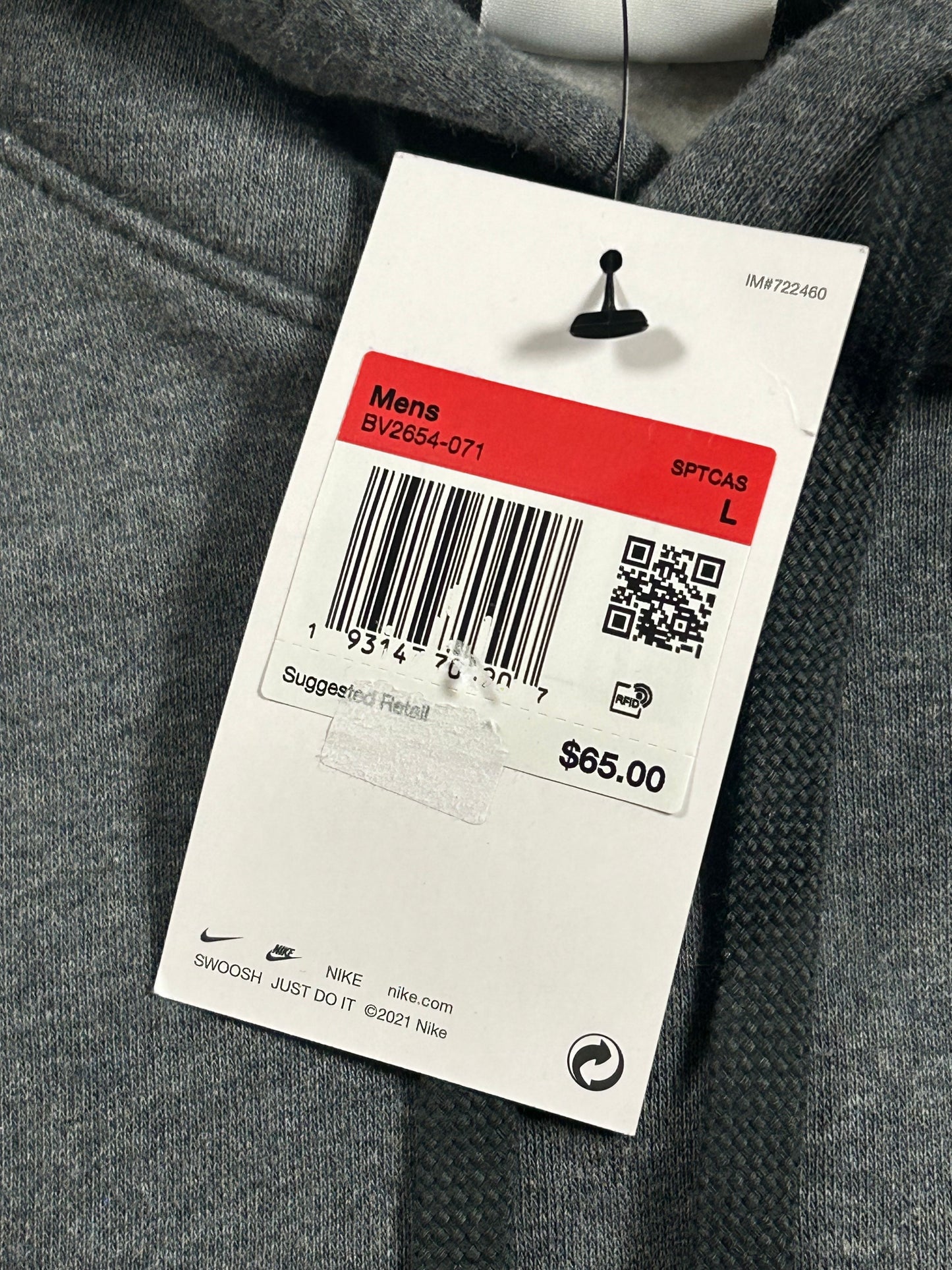 Nike Sportswear Club Fleece Hoodie BV2654-071 Sweatshirt Gray Large 24.25x28 Inches Brand New 2024