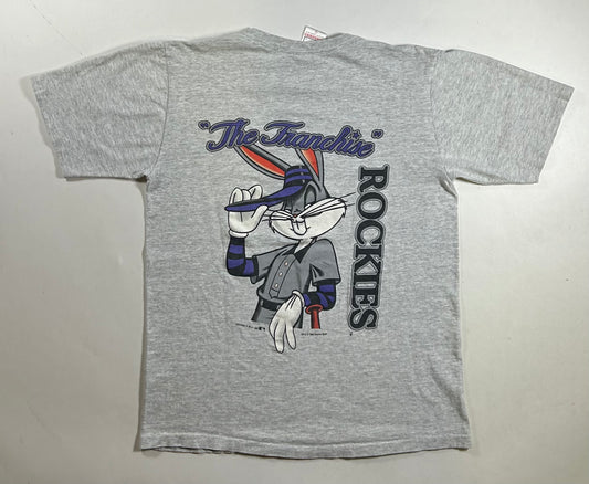 Vintage 1993 Bugs Bunny Colorado Rockies Looney Tunes MLB Tee Warner Bros Medium 19.5x26.25