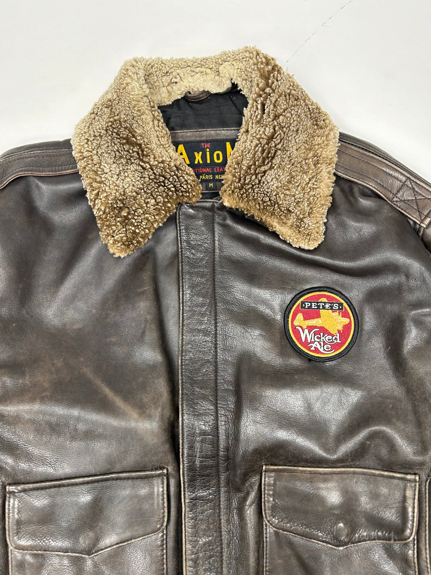 Vintage 90s The Axiom Traditional Leather Pete’s Wicked Ale Leather Jacket Beer Brewery Medium 25x28 Inches
