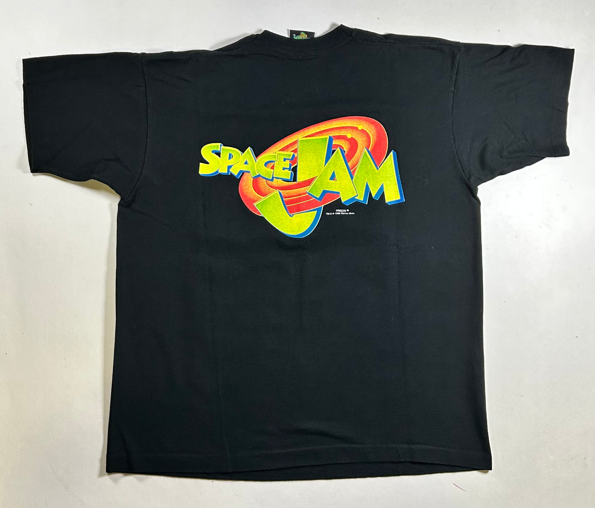 Vintage Space Jam Movie Promo Tee 1996 Freeze Looney Tunes All Over Print Rare L/XL Fit  23.25x28.25 Inches