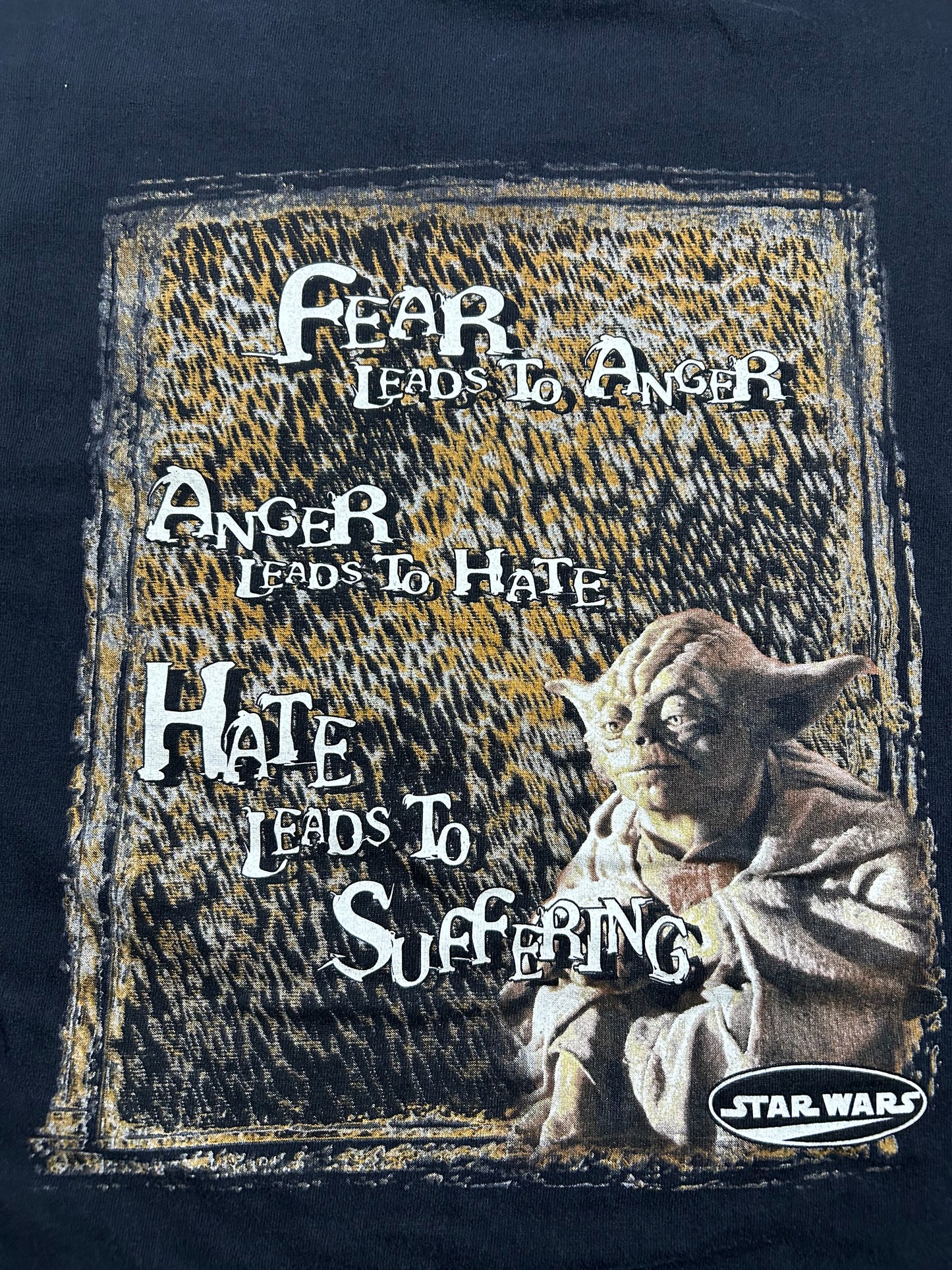 Vintage Star Wars Yoda Wise Words Fear Is The Path To The Dark Side Promo Tee Large 21x29.75 Inches Black