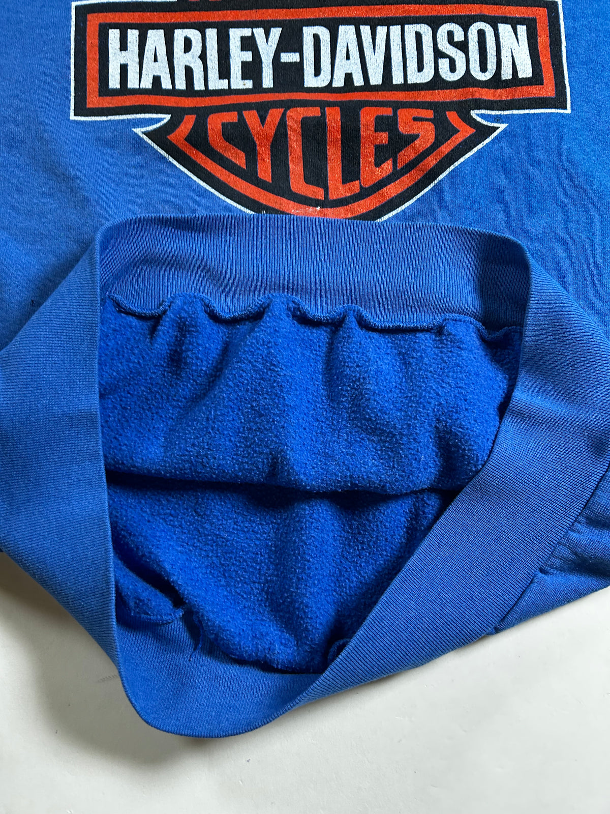 H D Emblem Logo Raglan Crewneck Sweatshirt Mediumish Fit 21.75x26.75 Inches As Is Has Wear
