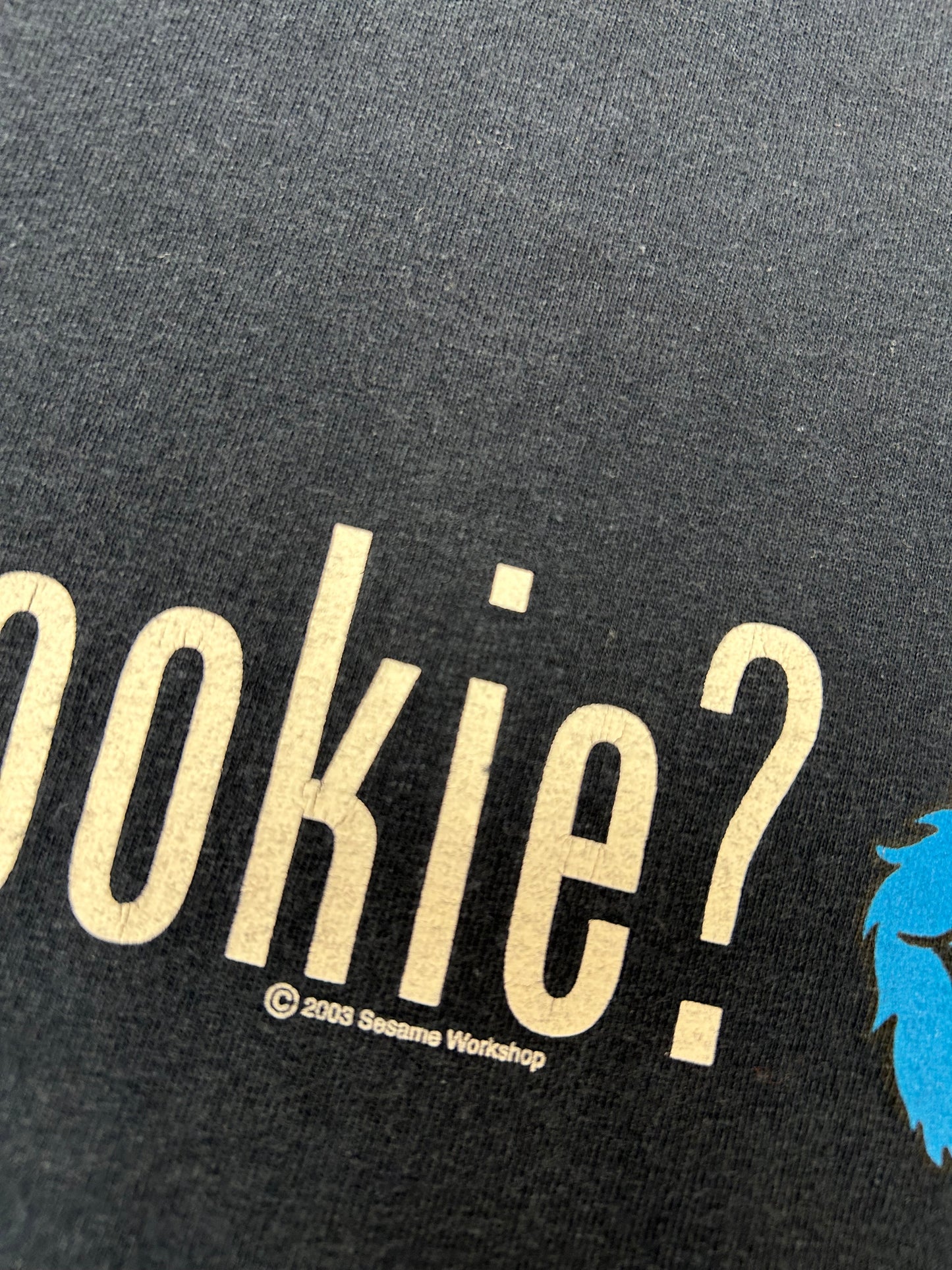 Vintage 2003 Sesame Street Cookie Montaer Got Cookie? Promo Tee Medium 19.25x26.5 Inches Navy