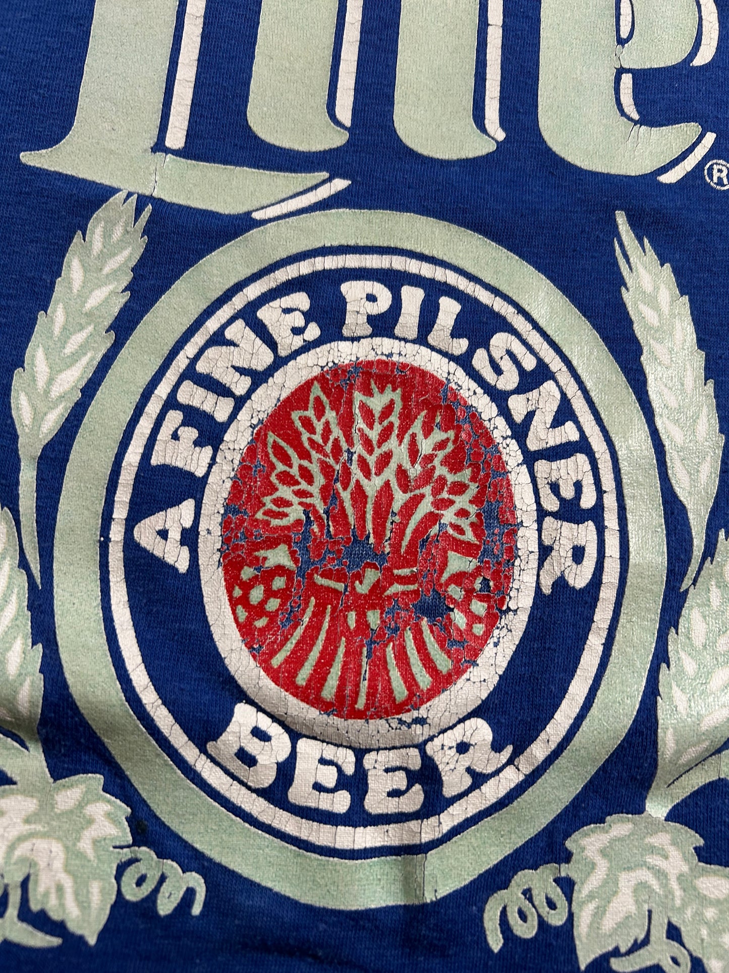 Vintage 80s Miller Lite A Fine Pilsner Beer Promo Tee Logo 7 Tag Small Fit 17x26.75 Inches
