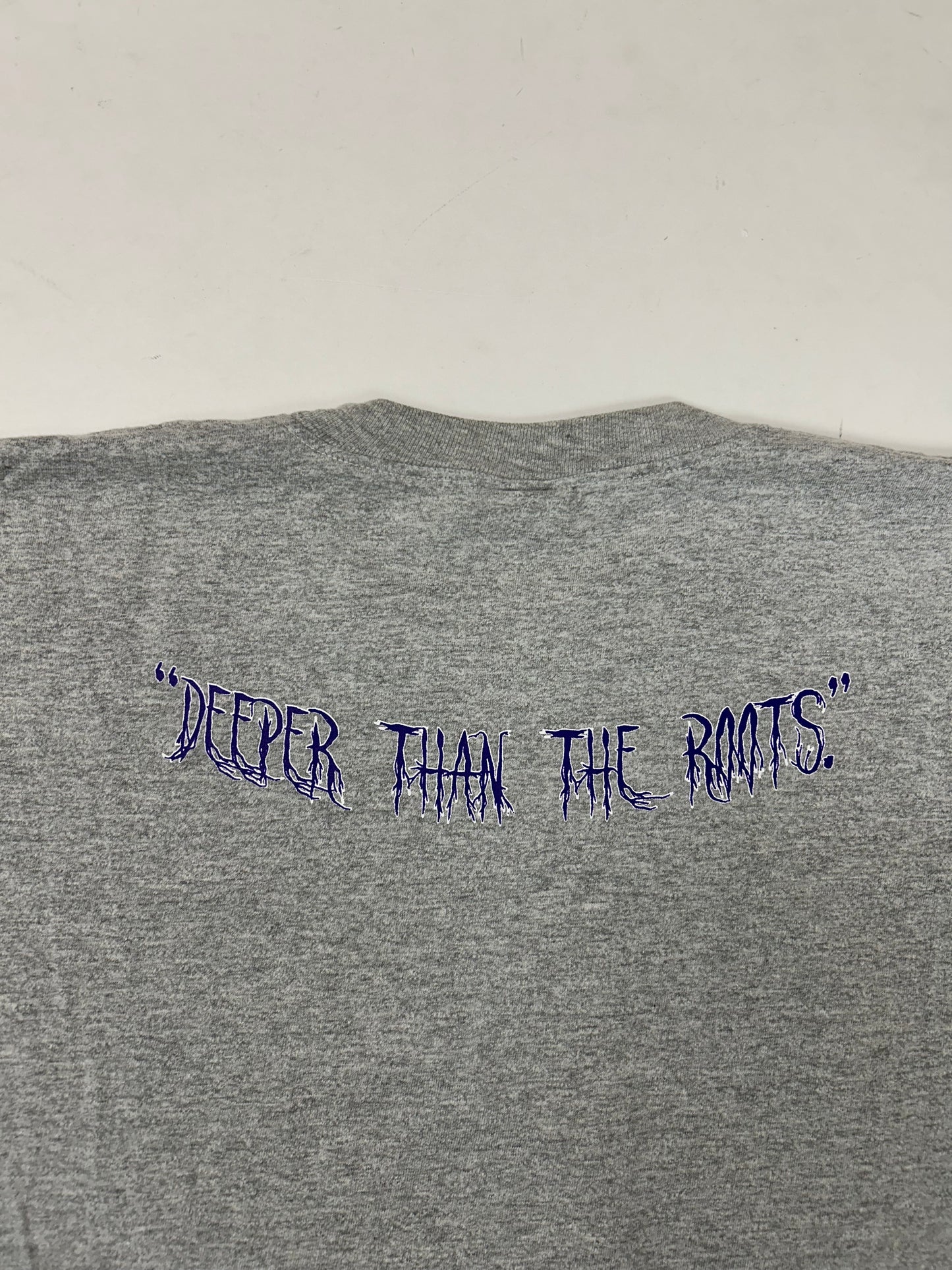 Edgewood NJ first edition “Deeper Than The Roots.” Tee 2XL  25.5x31 Inches Early 00s Champion Blank Gray 90/10 Blend Mexico