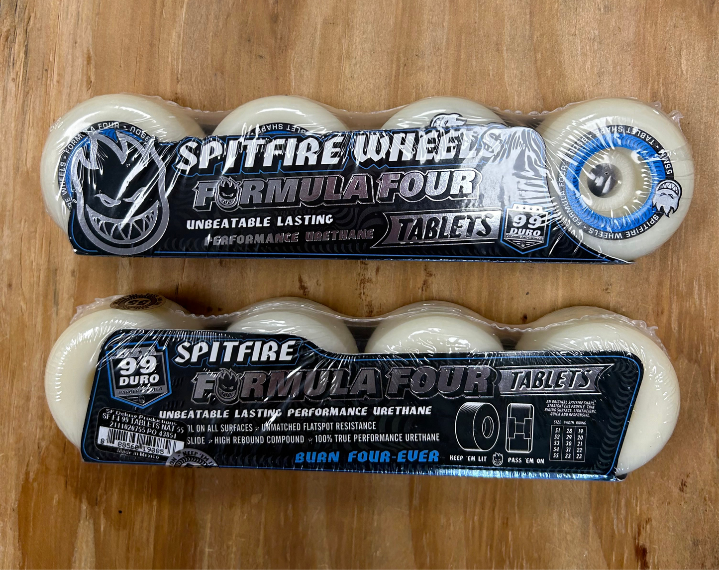 Spitfire Formula 4 Tablets 99 Duro 55 MM White/Blue Wheel