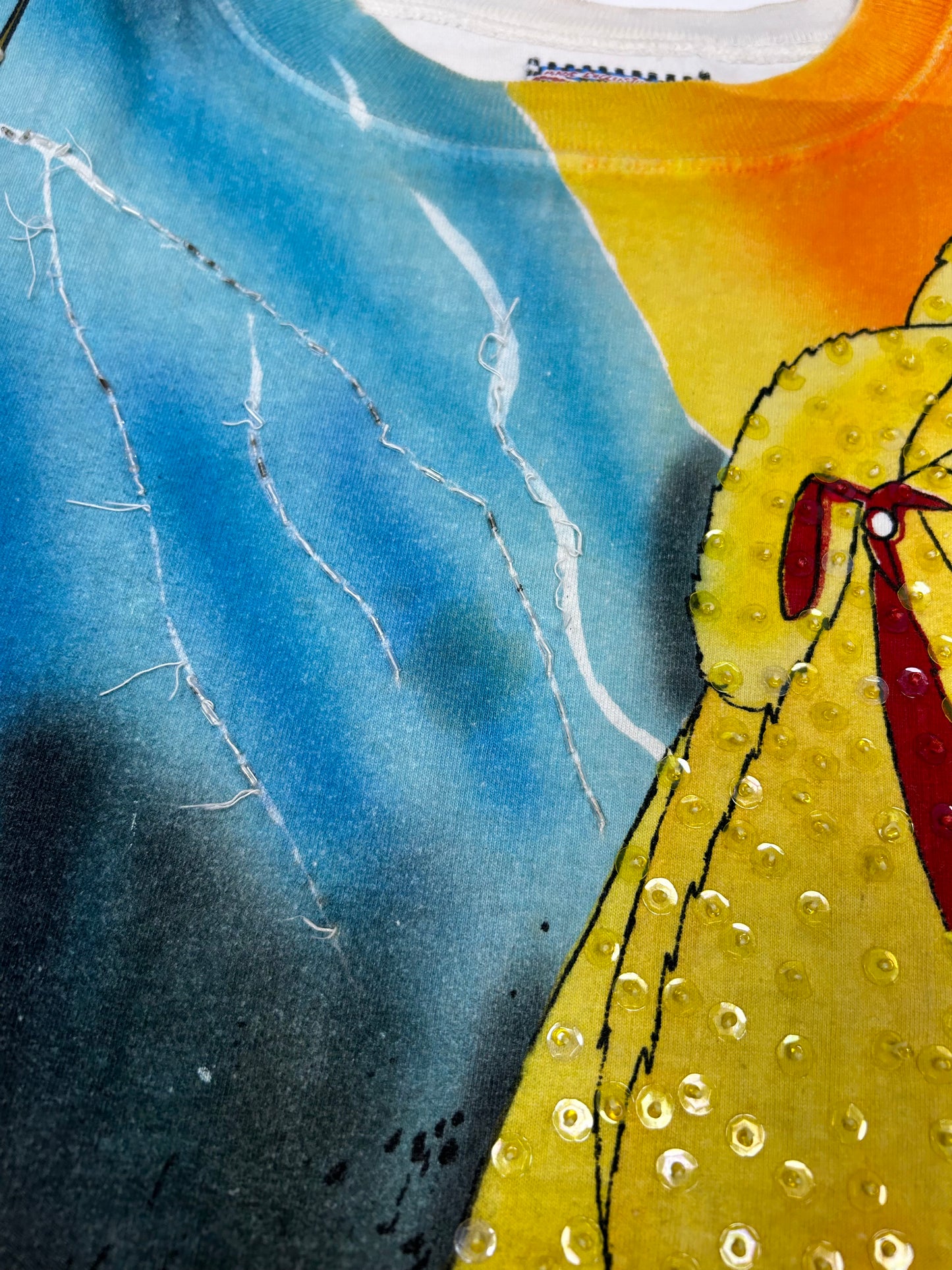 Vintage Disney JouJou Villains Cruella Maleficent Captian Hook Beaded Shirt Big 2XL For 25.5x32.75/34.75 Inches As Is Has Flaws