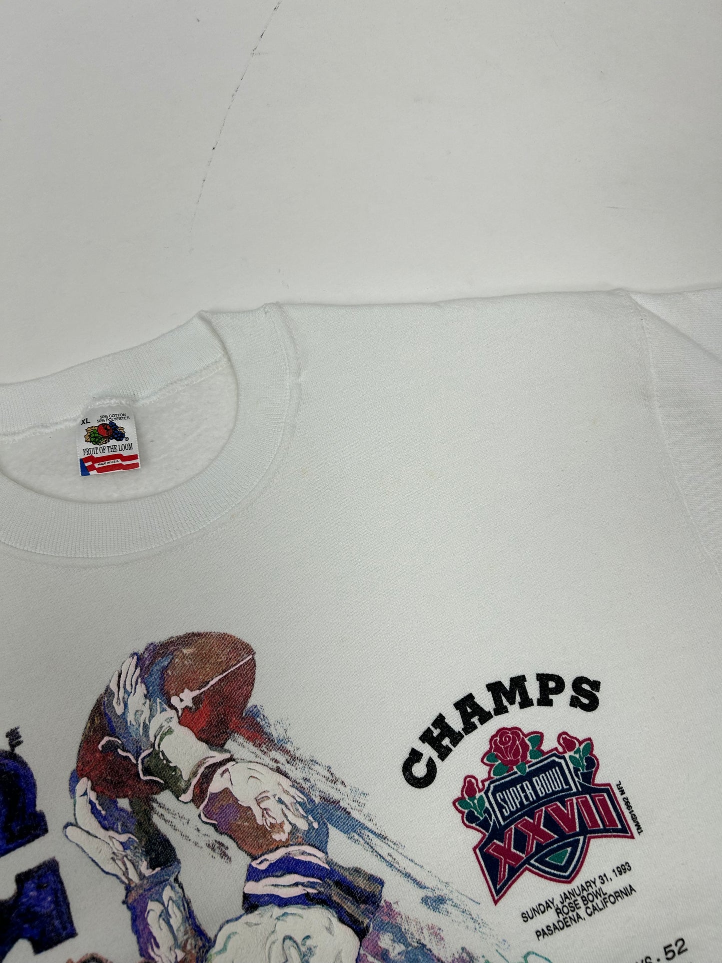 Vintage 1993 Dallas Cowboys NFL Super Bowl XXVII Crewneck Sweatshirt 23.25x28 Inches L/M Fit