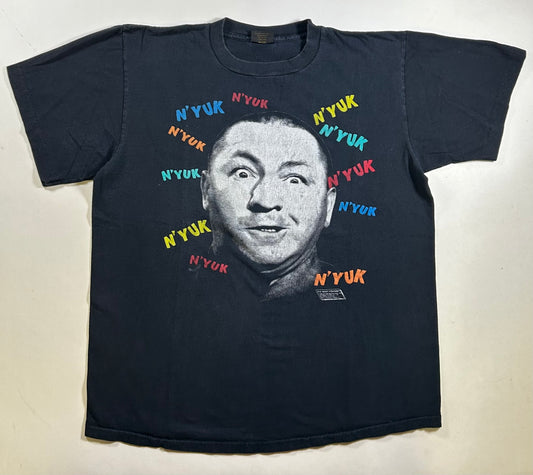 Vintage 1988 The Three Stooges Curly Howard N’Yuk Comedy Tee XL 23.75x29 Inches