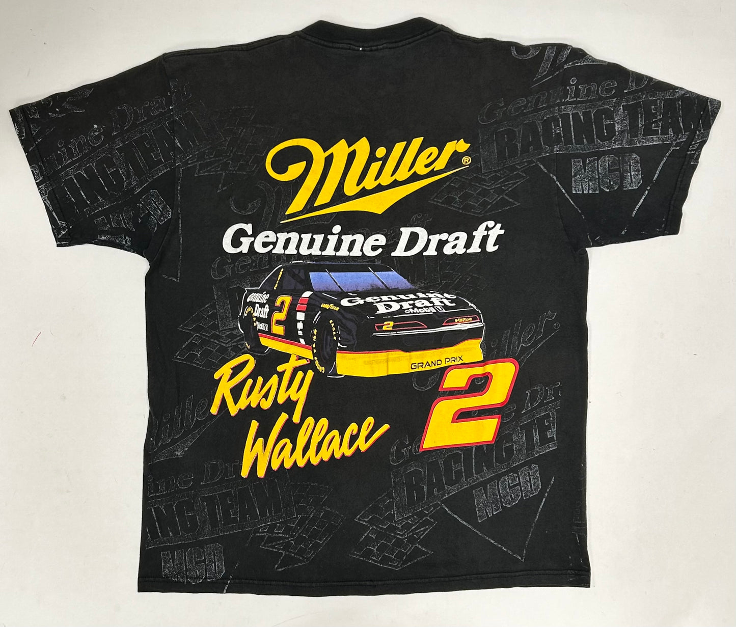 Vintage NASCAR PONTIAC Rusty Wallace Shirt #2 Miller Genuine Racing AOP 90s Tee XL 23.25x29.5 Inches