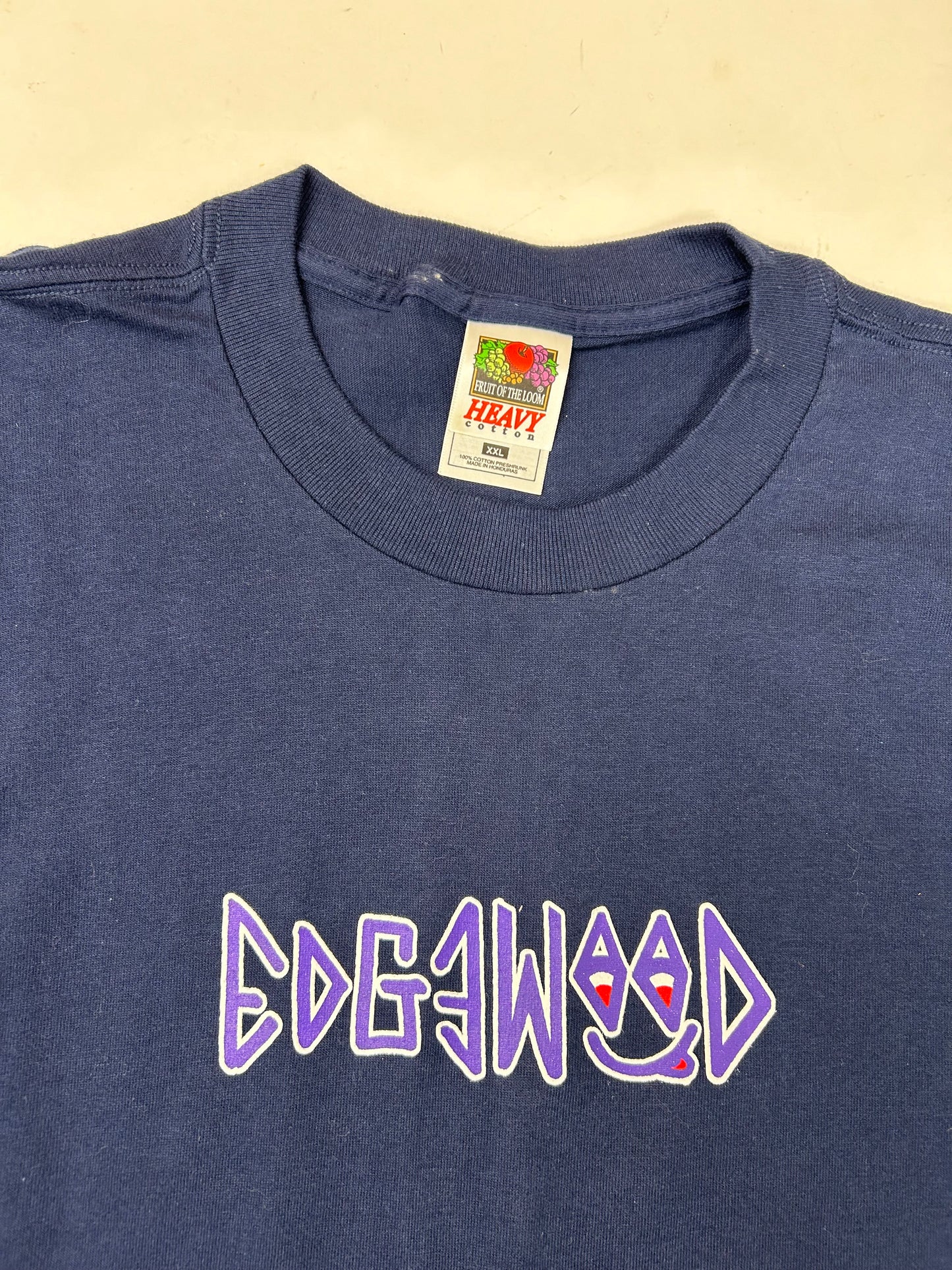 Edgewood NJ first edition “Deeper Than The Roots.” Long Sleeve Tee 2XL 25x33.25 Inches 90s Fruit Of The Loom Heavy Cotton 100% Cotton Honduras Navy Blue