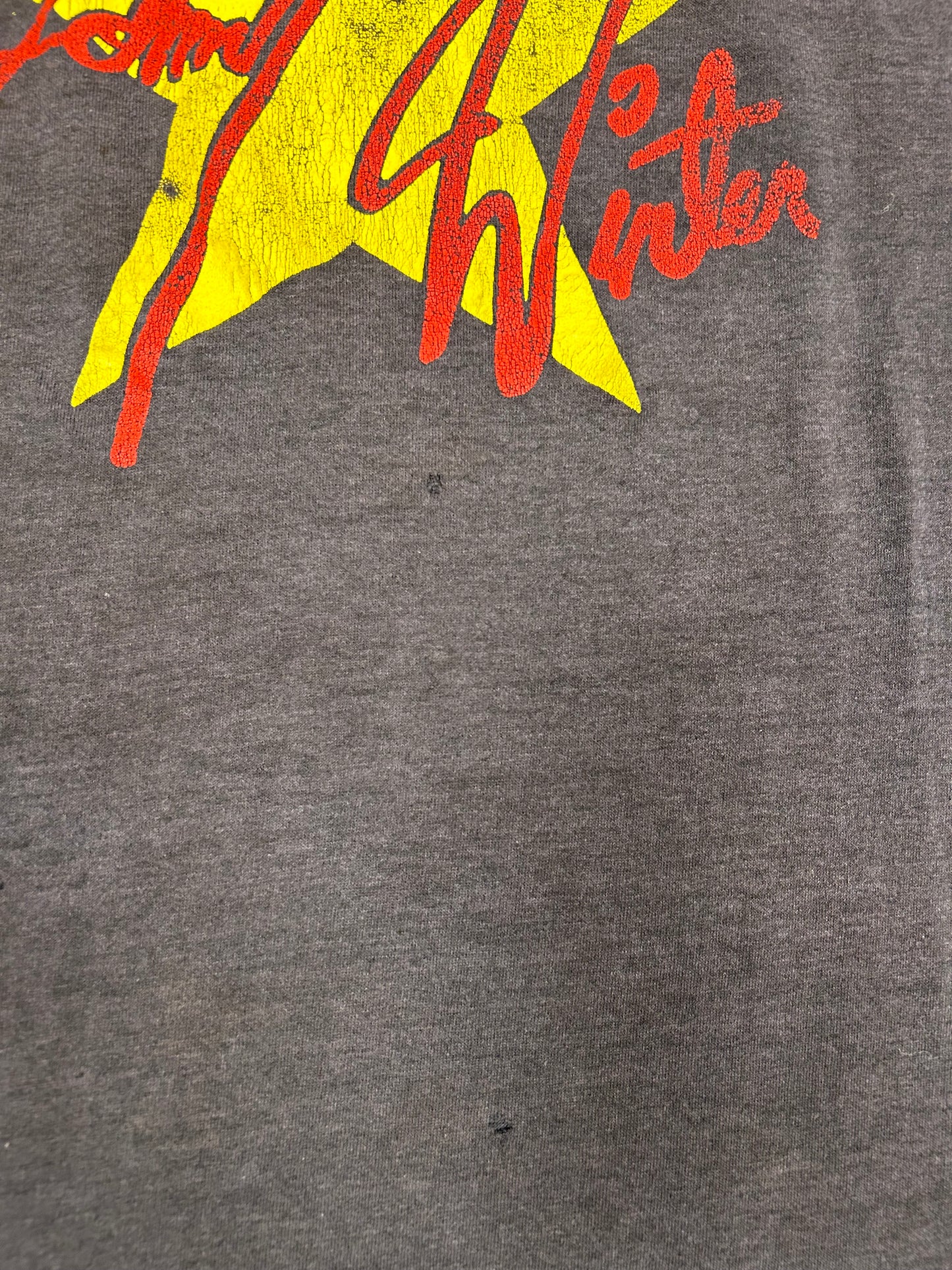 Vintage Johnny Winter Caught Live In ‘85 Guitar Slinger Music Band Tee Very Thin Shirt 18.75x25.5 Inches Small/Medium Fit