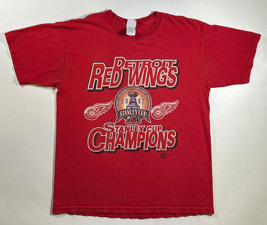 Vintage 2002 Detroit Red Wings NHL Stanley Cup Champions NHL Tee Large Red As Is