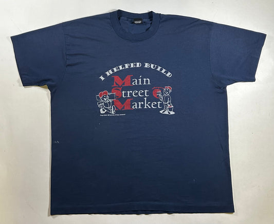 Vintage I Helped Build Main Street Market 1992 Promo Tee 2XL 26x29.25 Inches As Is