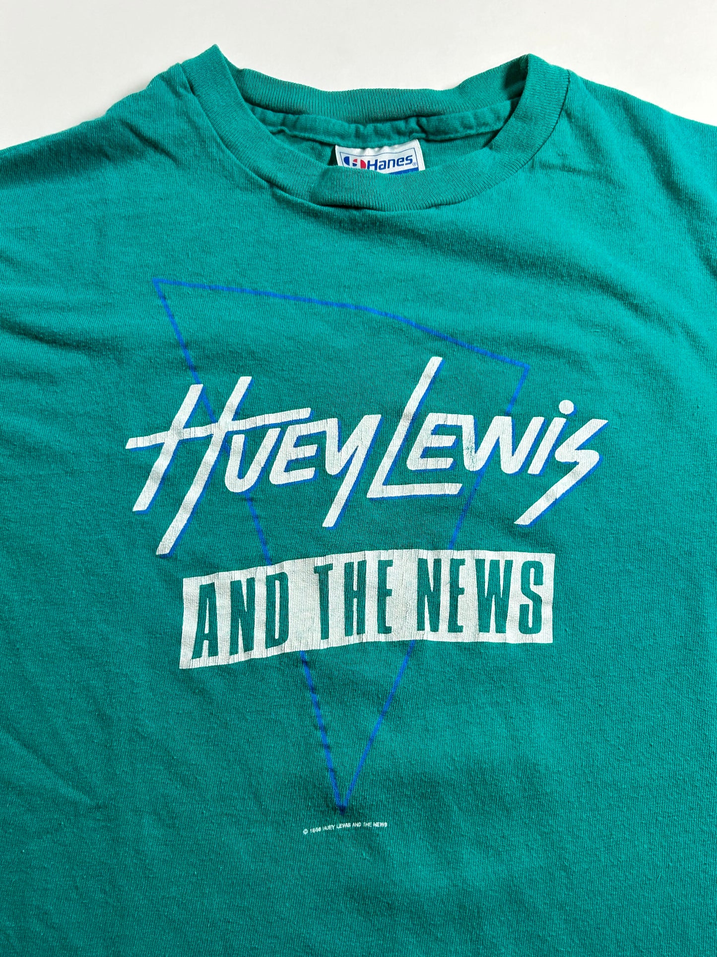 Vintage Huey Lewis And The News World Tour 1987 Band Tee Hanes USA 18x24.75 Inches Small Fit