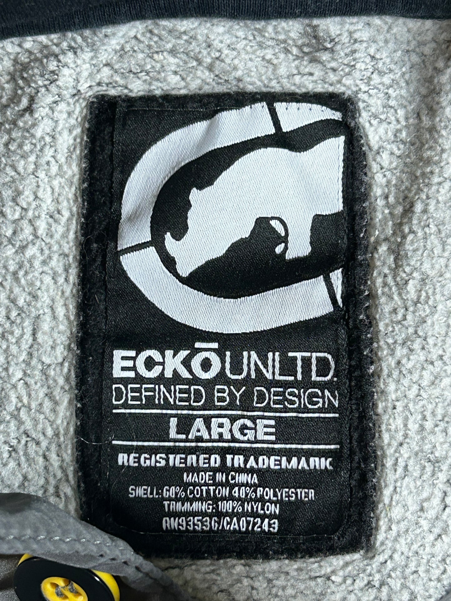 Vintage Eckō Unltd. Raw & Uncut Hooded Sweatshirt Gray Y2K Size Large 24.25x27