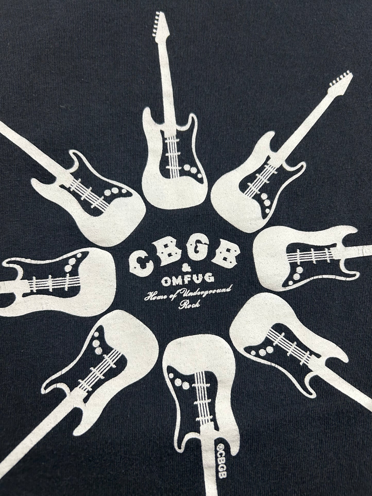 Vintage CBGB & OMFUG Home Of Underground Rock Guitars Graphic T-shirt Small 18x24.5 Inches Worn