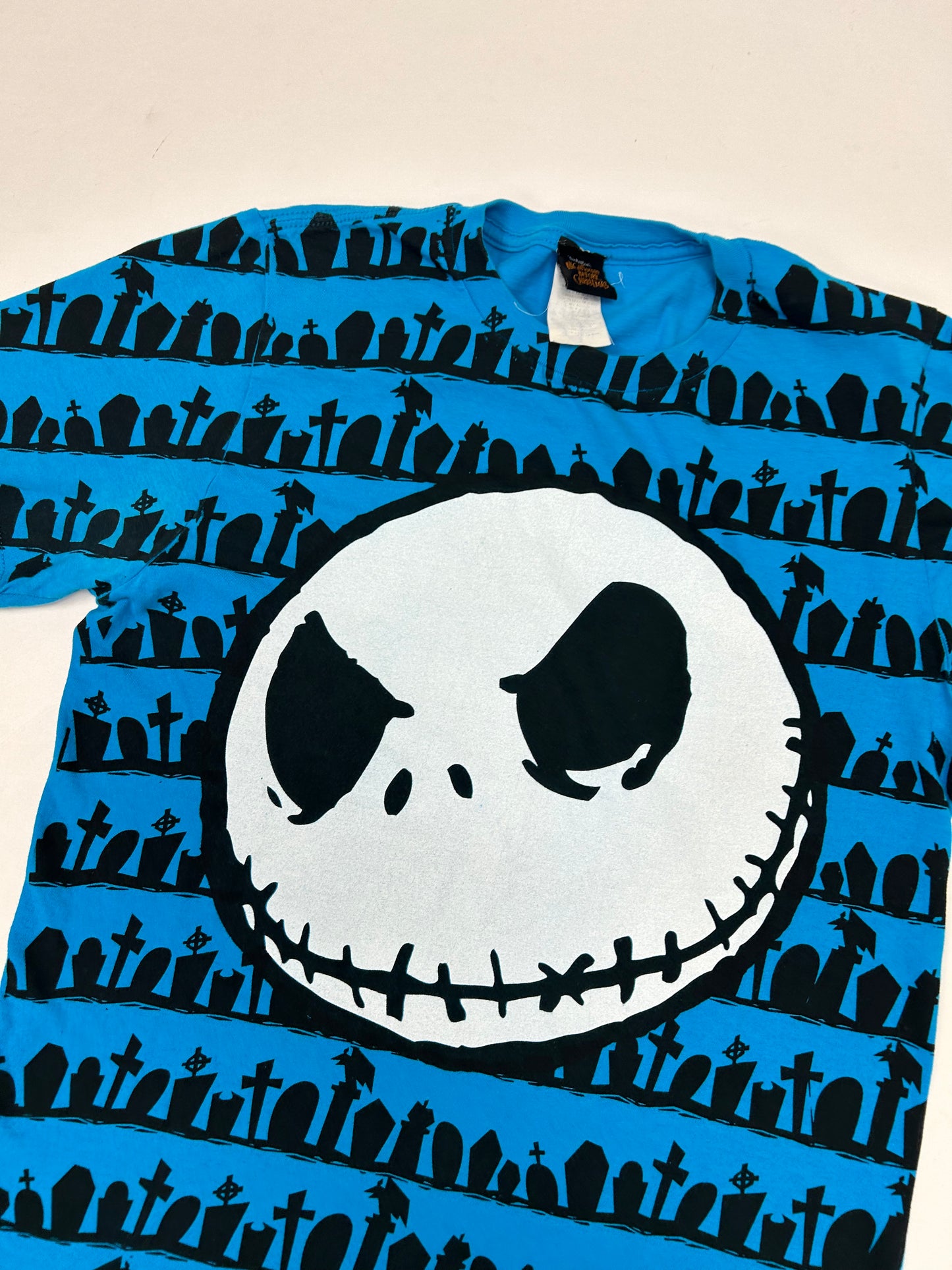 Vintage Disney The Nightmare Before Christmas Jack Skellington Face All Over Print Tee Small 18.25x27.25 Inches