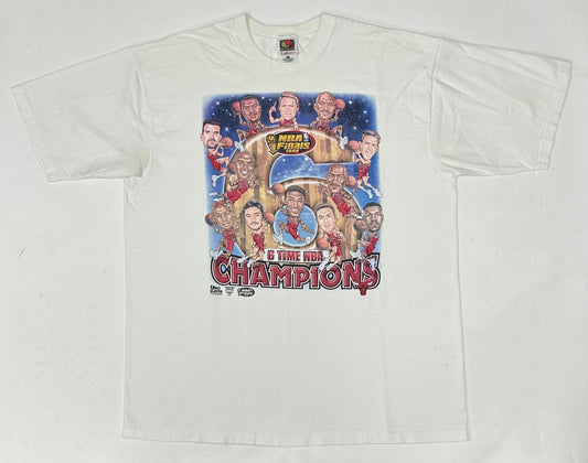 Vintage Pro Player Chicago Bulls 1998 6 Time NBA Champion Caricature Team Tee XL 24x31 Inches As Is