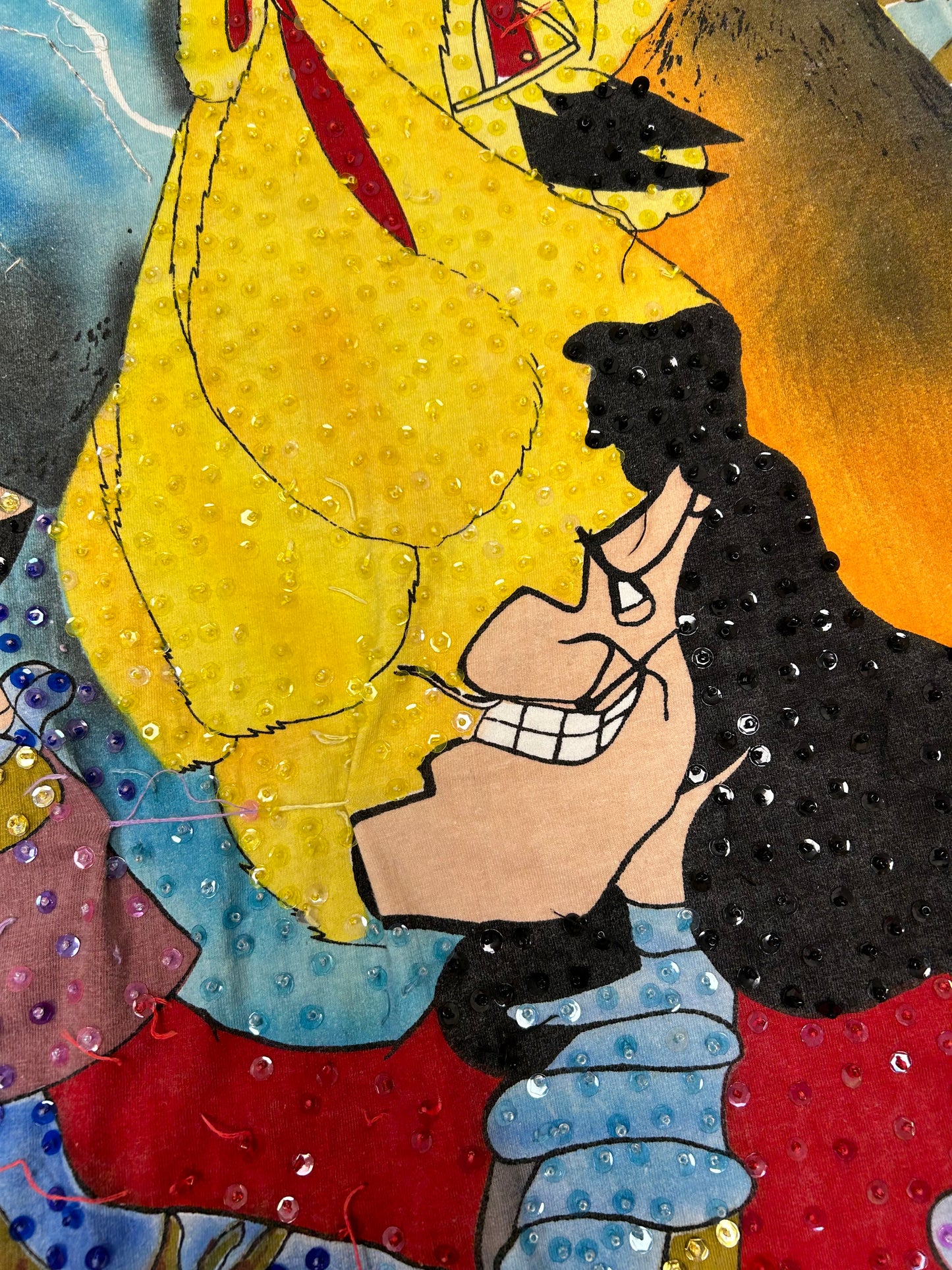 Vintage Disney JouJou Villains Cruella Maleficent Captian Hook Beaded Shirt Big 2XL For 25.5x32.75/34.75 Inches As Is Has Flaws