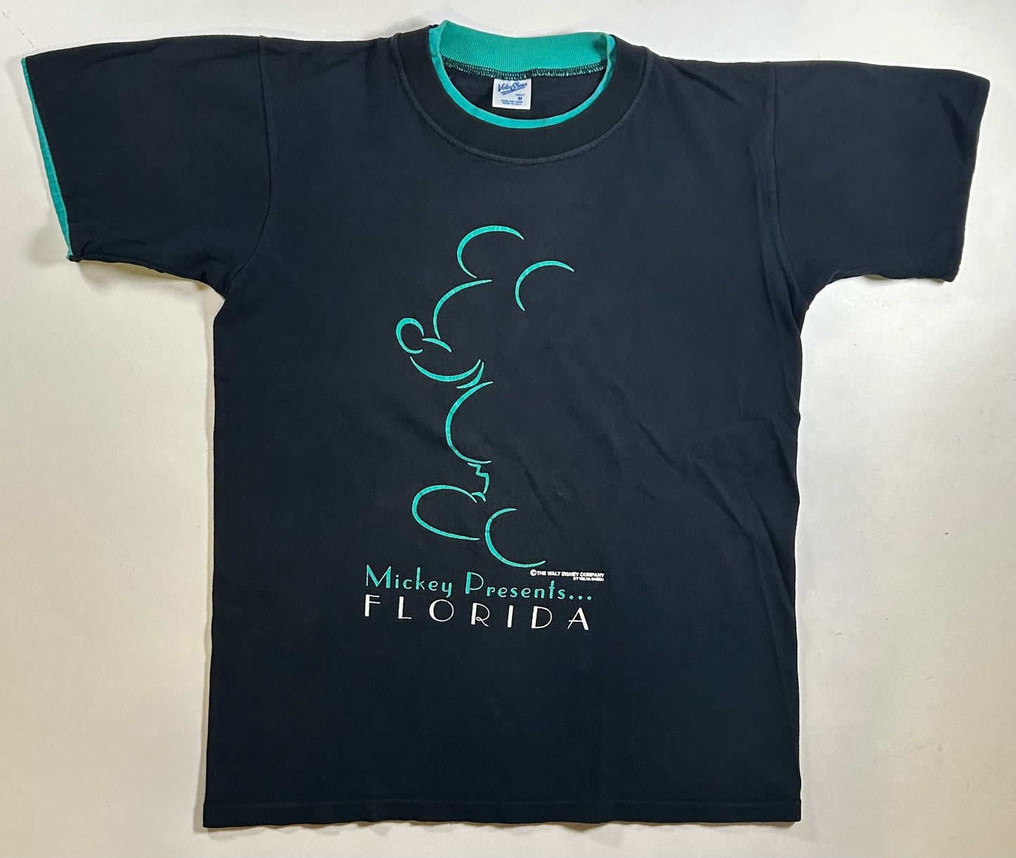 Vintage Velva Sheen Disney Mickey Presents Florida Mickey Mouse Tee Roll Up Sleeves Medium 20x26.25 Inches